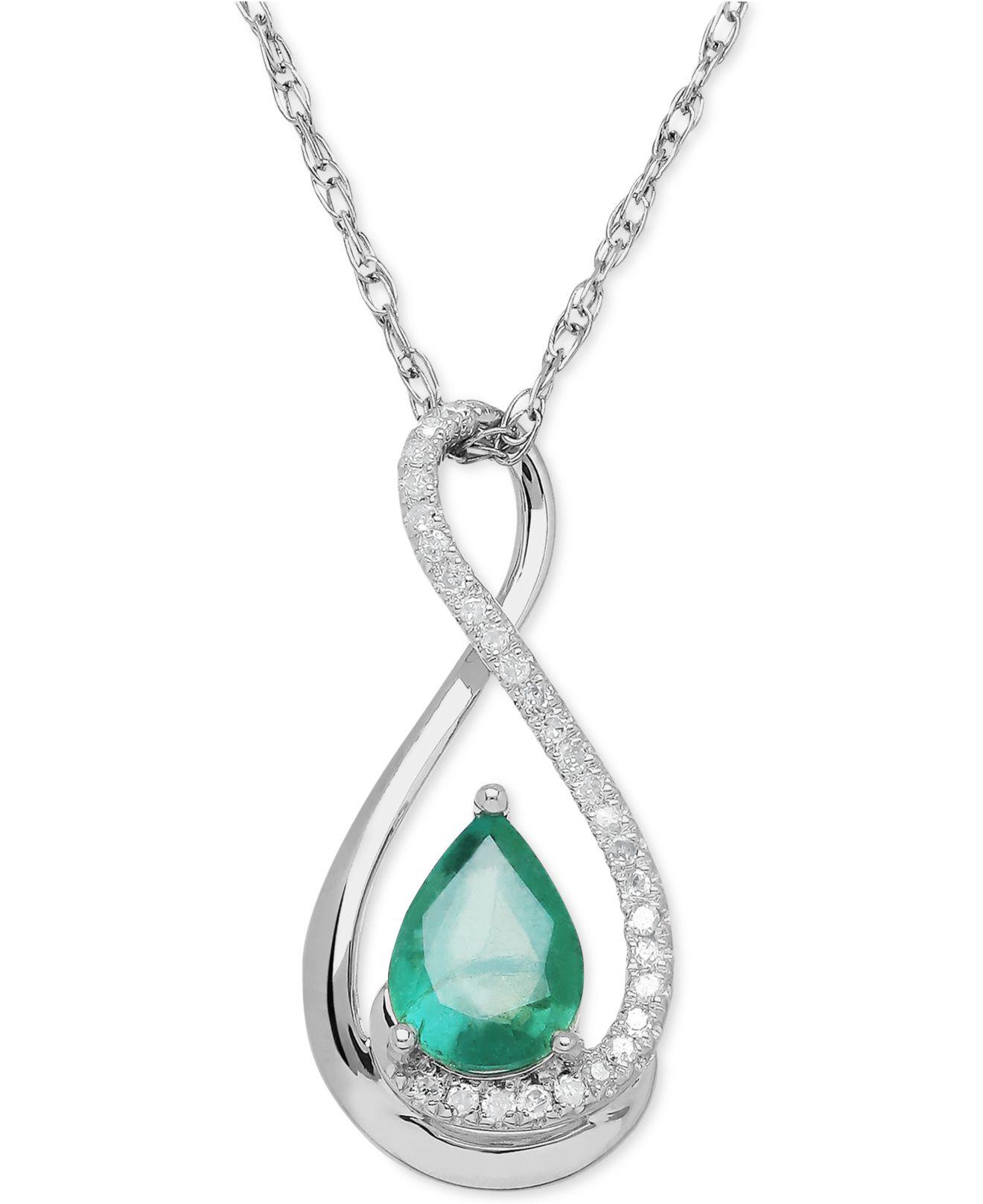C ctw Emerald Infinity Pendant Necklace w// Diamond Accent with Chain 0.33Ct