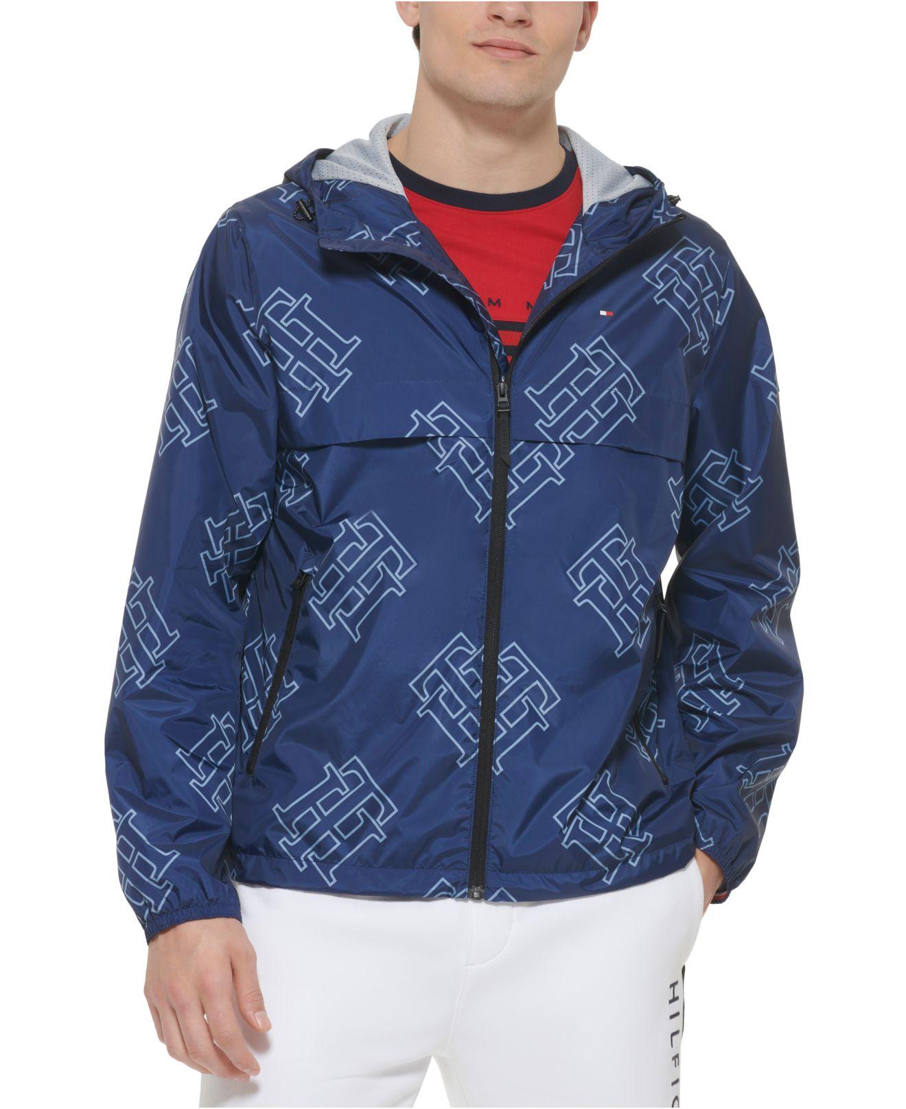 Tommy Hilfiger Stretch Hooded Zip-front Rain Jacket in Blue for Men | Lyst