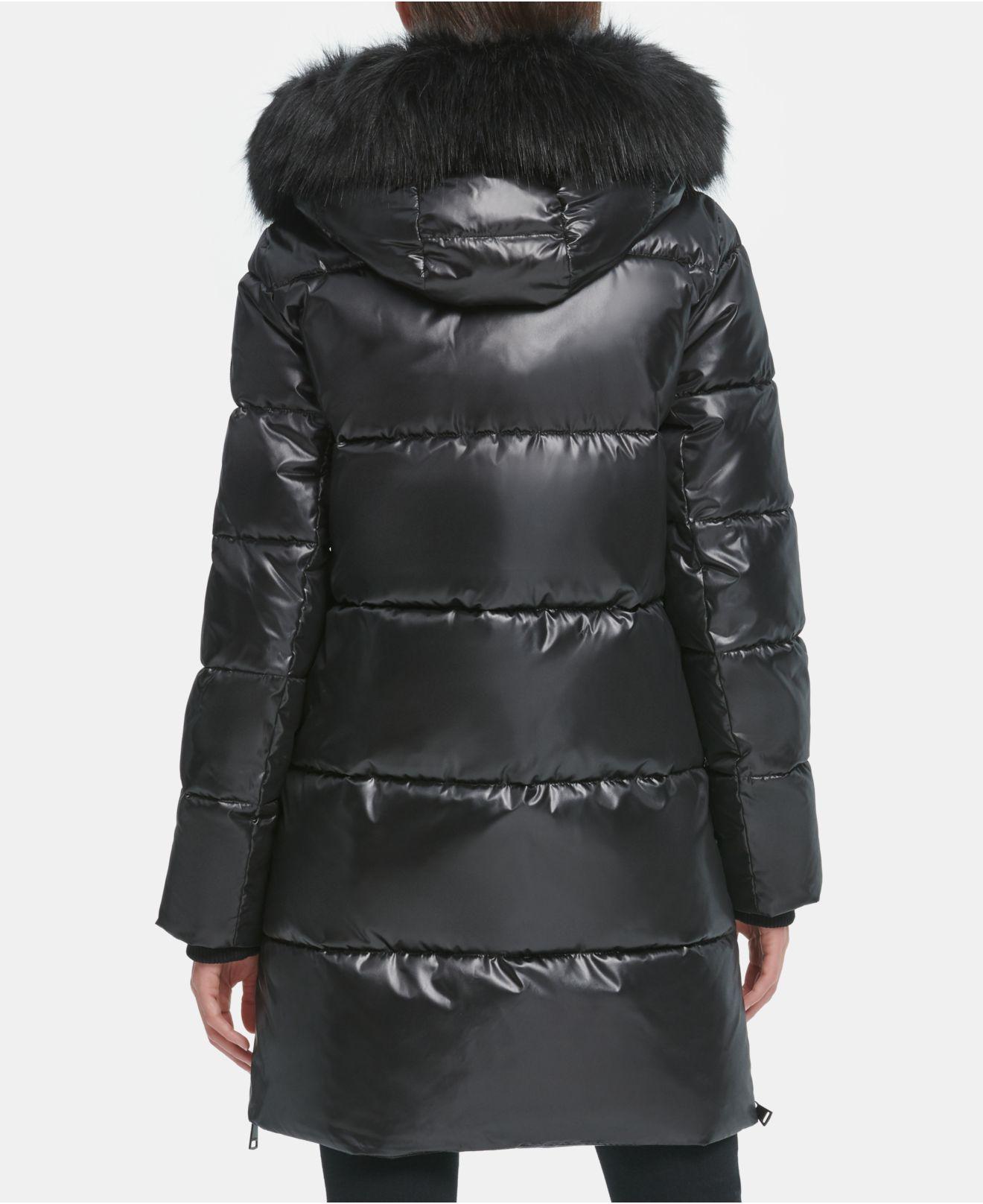 dkny faux fur coat with hood