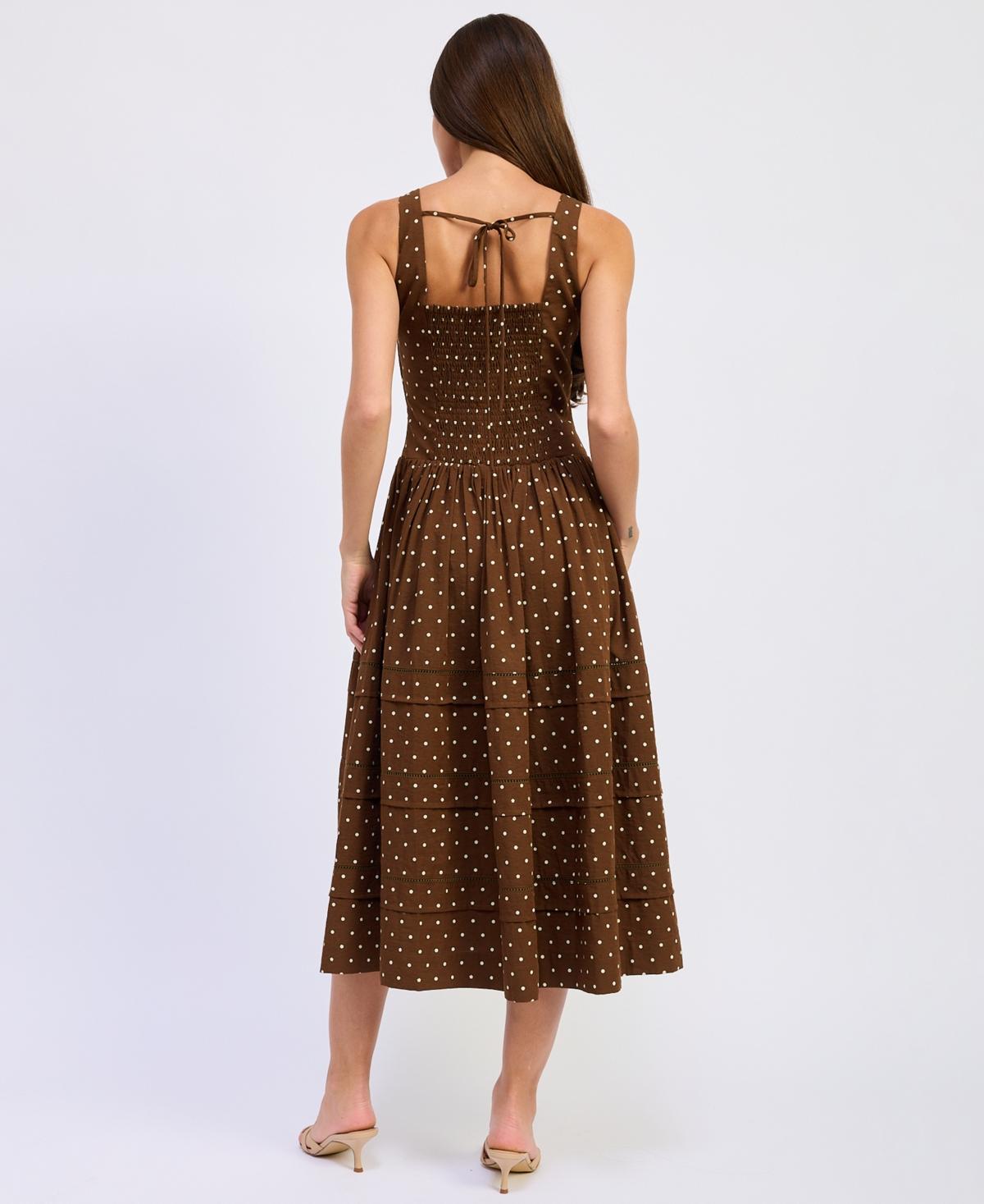 En Saison Stella Polka Dot Sleeveless Midi Dress in Brown