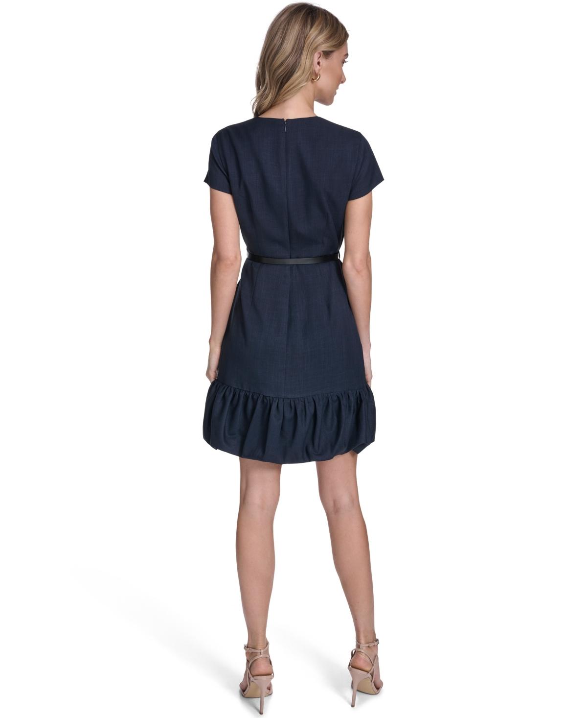 Calvin Klein Bubble Hem Belted Crewneck Dress in Blue | Lyst