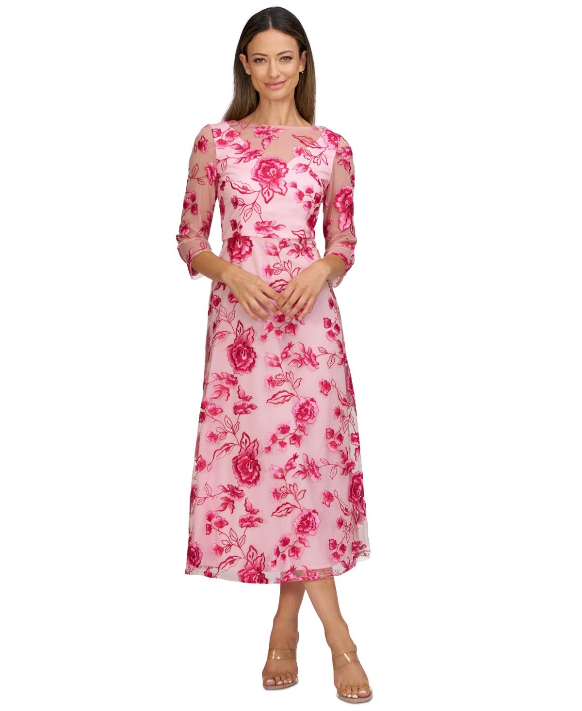 JS Collections Nadine Embroidered 3/4-sleeve Party Dress in Pink