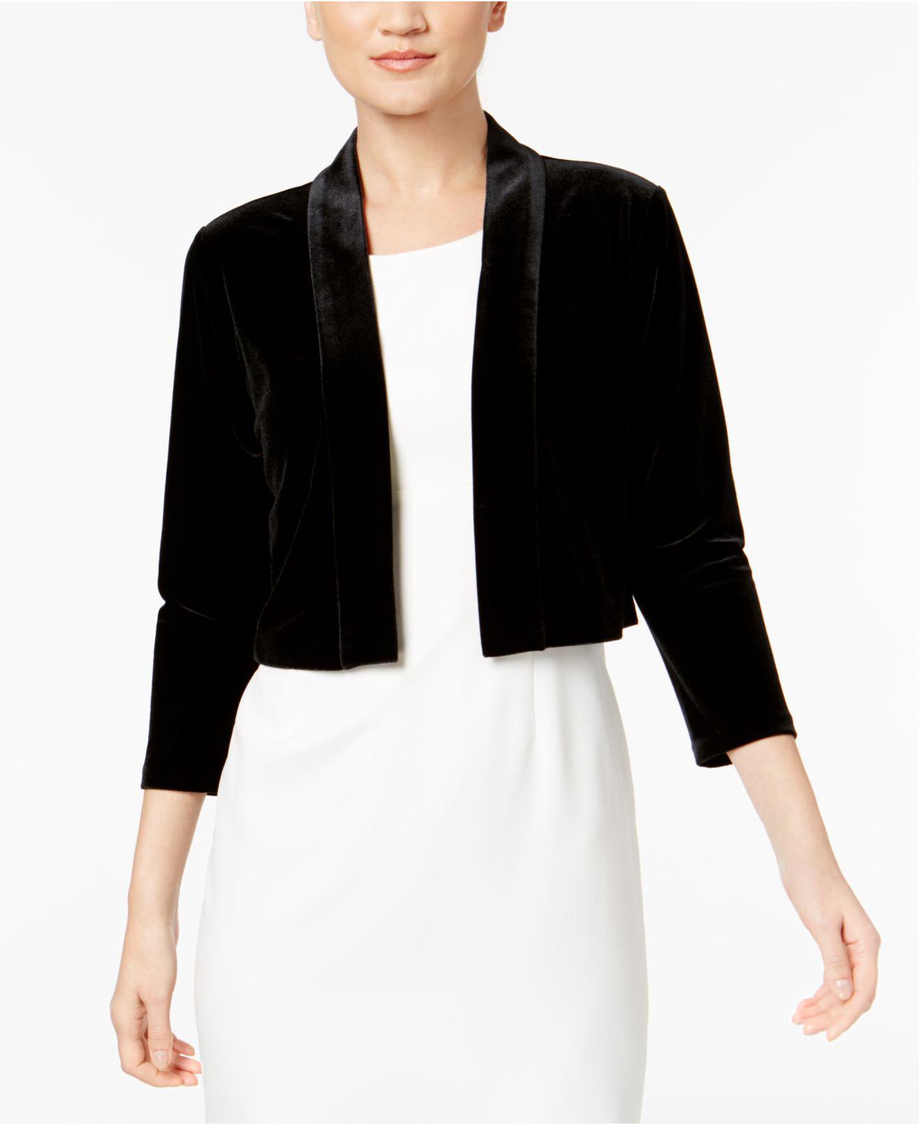 Calvin Klein Velvet Cropped Jacket in Black | Lyst