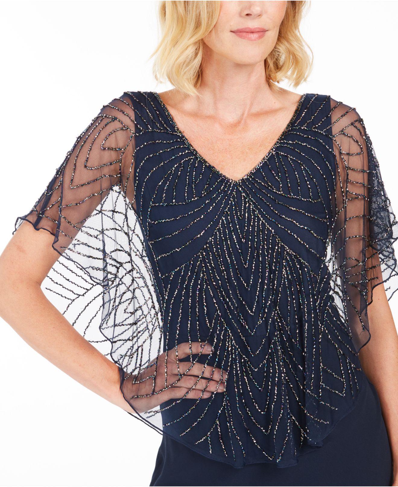 J Kara Synthetic Beaded Overlay Gown in Navy (Blue) - Lyst