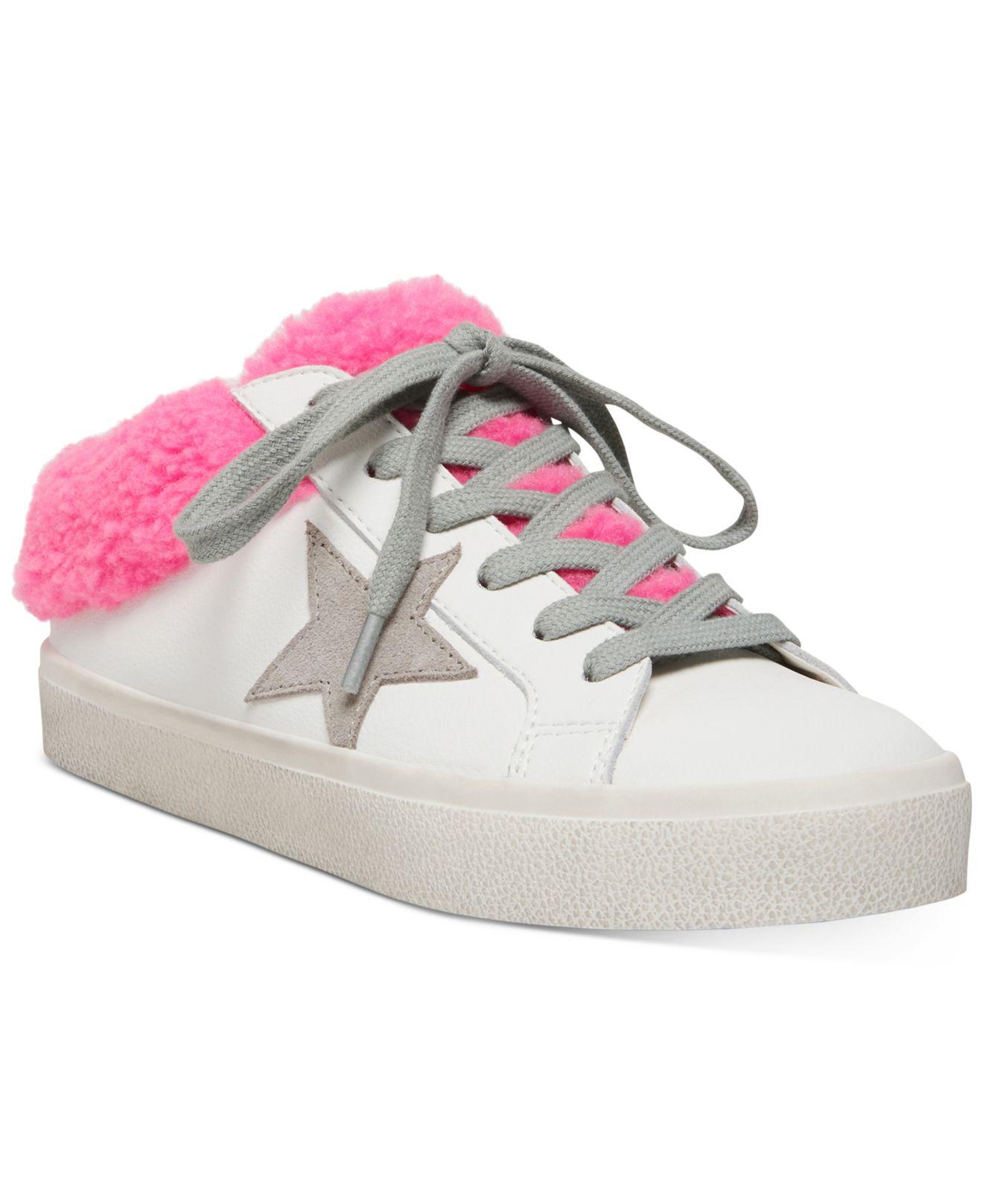 Steve Madden Polaris Faux-fur Backless Sneakers in White/Pink (Pink) | Lyst