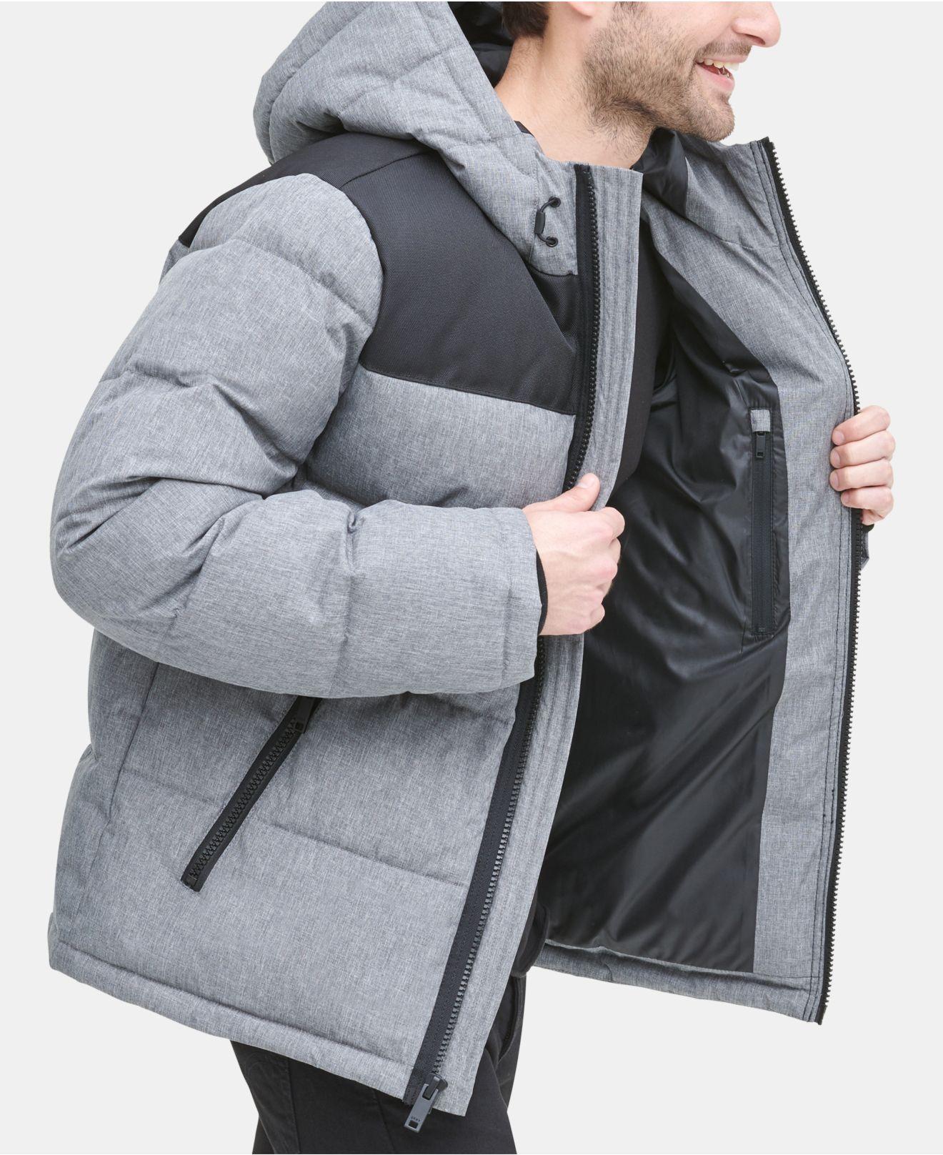 DKNY Mixed-media Puffer Coat, Created For Macy's in Gray for Men | Lyst