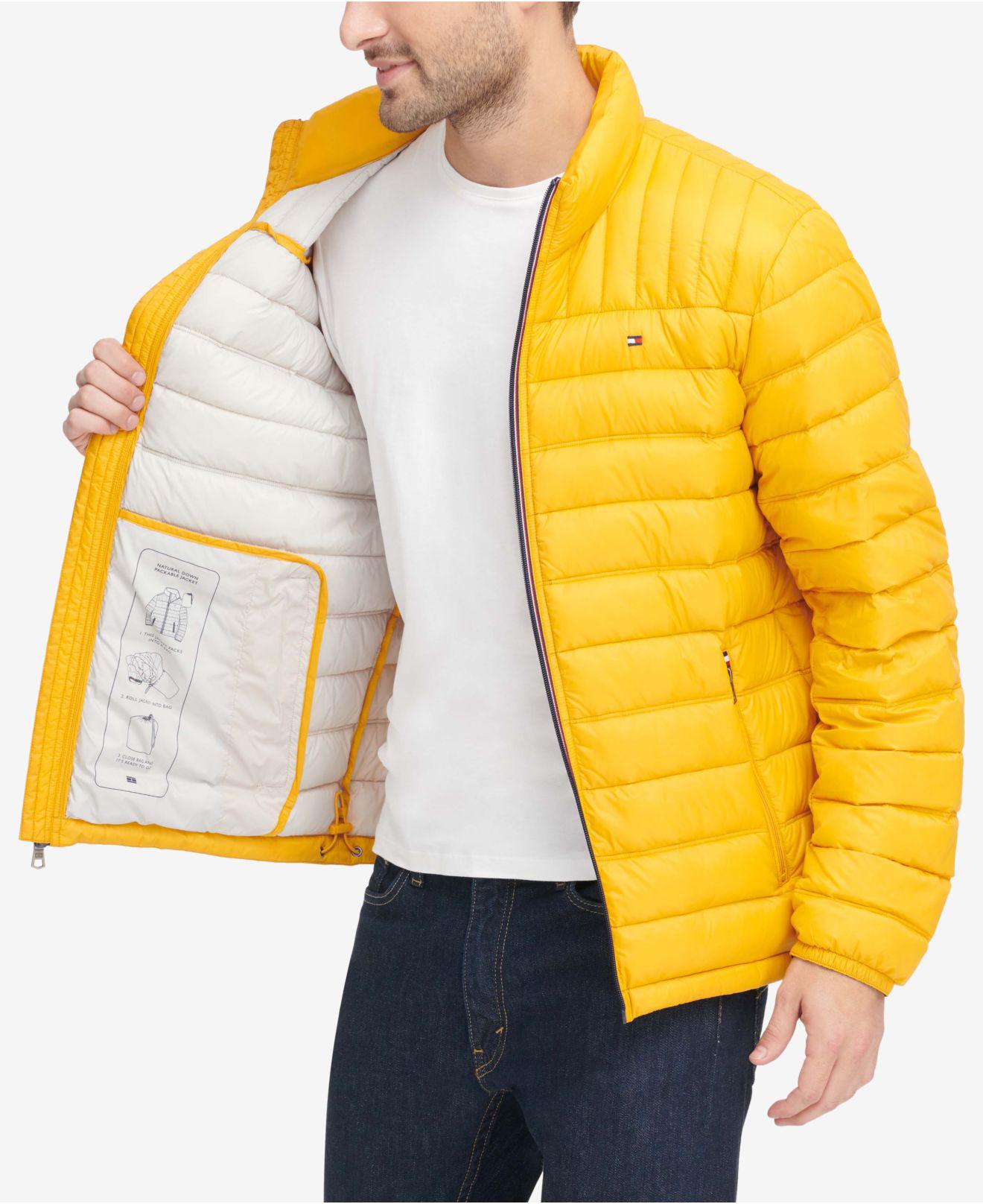 Tommy Hilfiger Down Quilted Packable Logo Jacket in Yellow for Men Lyst