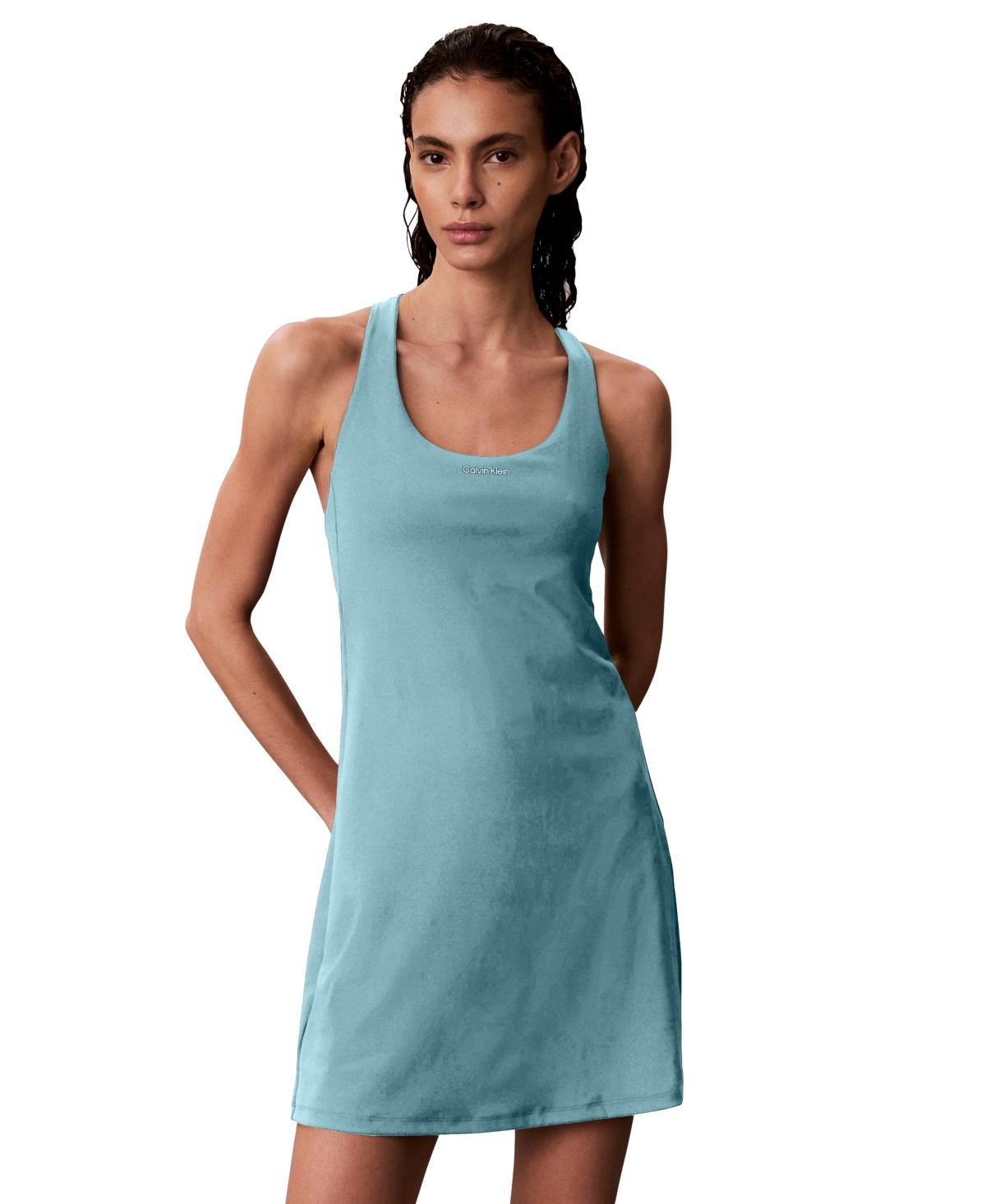 calvin klein baby blue dress Calvin Klein Zip-Front Belted Dress - Regatta/White