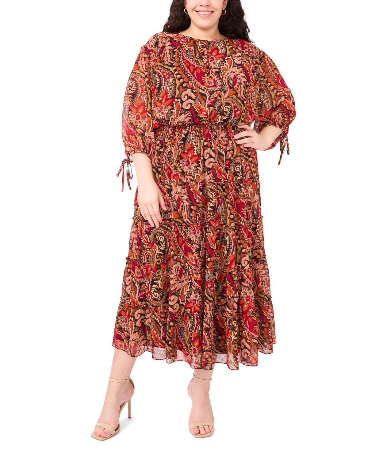 Plus Size Msk Clothing Msk Plus Size Printed Self-tie Midi Dress