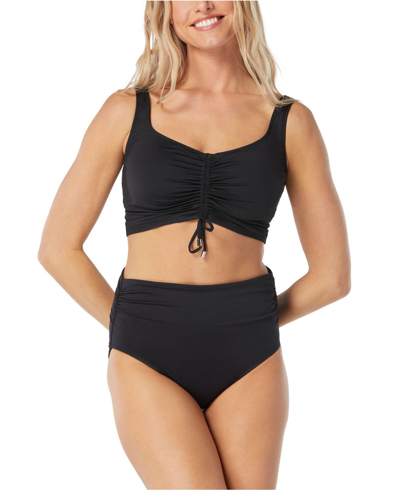 Coco Reef Elevate Bra-sized Shirred Bikini Top & High-waist Bikini Bottoms  in Black