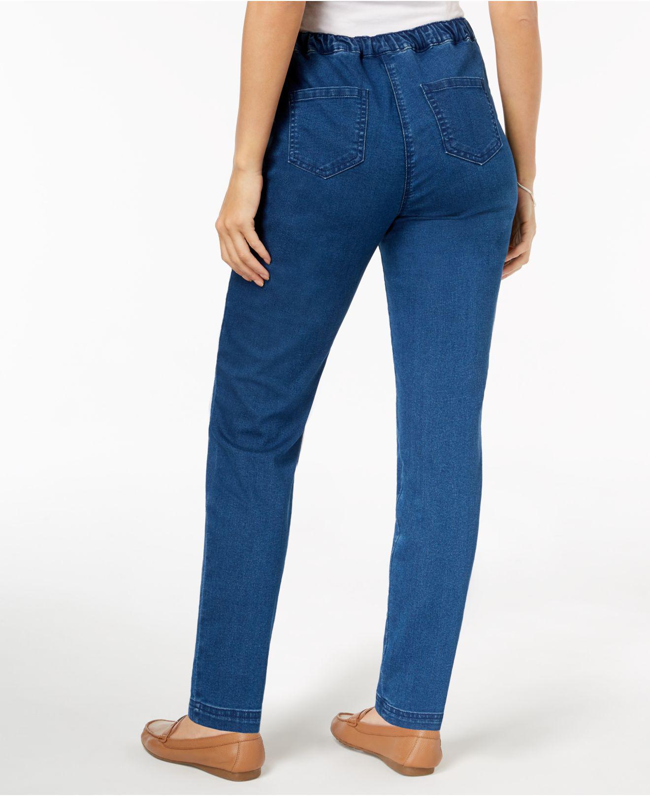 Karen Scott Denim Petite Pull-on Straight-leg Jeans, Created For Macy's ...