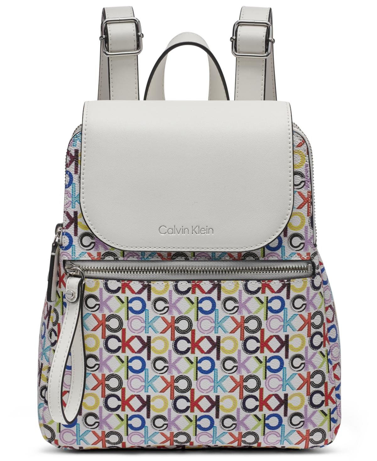 Calvin Klein Elaine Monogram Logo Denim & Brown Faux Leather Mini Backpack Calvin Klein Backpack main image 2