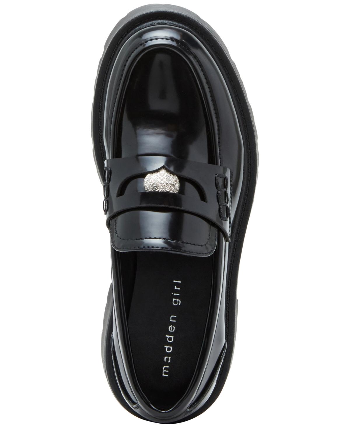 Madden Girl Black Leather Lug Sole Penny Loafers Madden Girl Prep Penny Loafer - Free Shipping | DSW main image 4