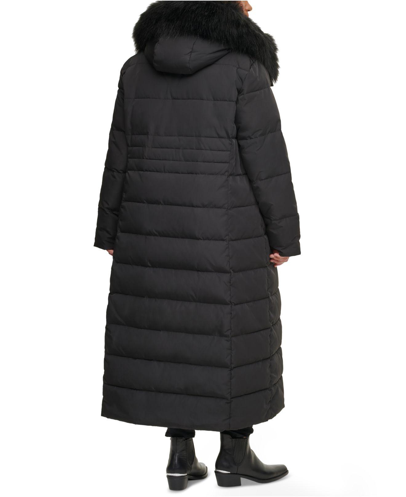 Calvin Klein Plus Size Faux-fur-trim Hooded Maxi Puffer Coat in Black ...