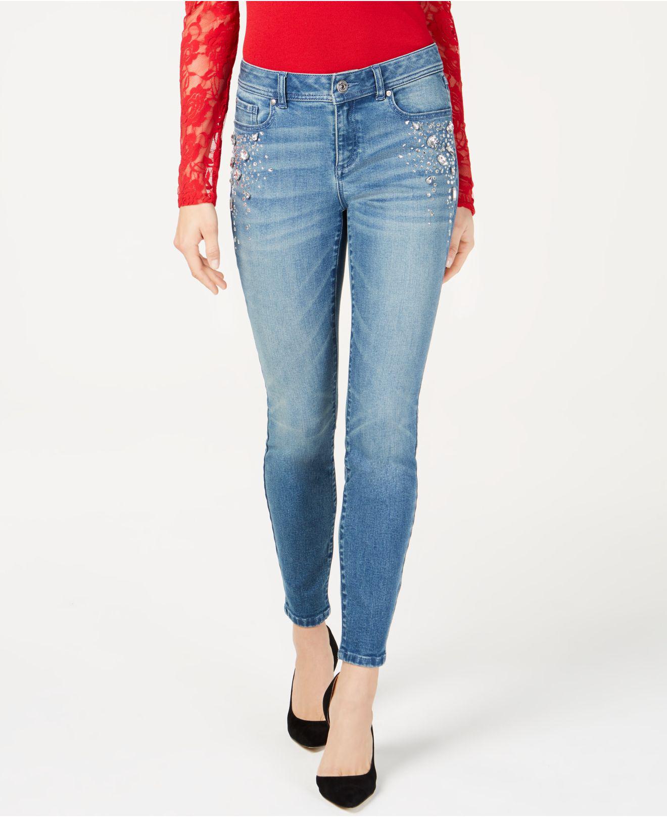 INC International Concepts Rhinestone-Studded Cuffed Slim Jeans
