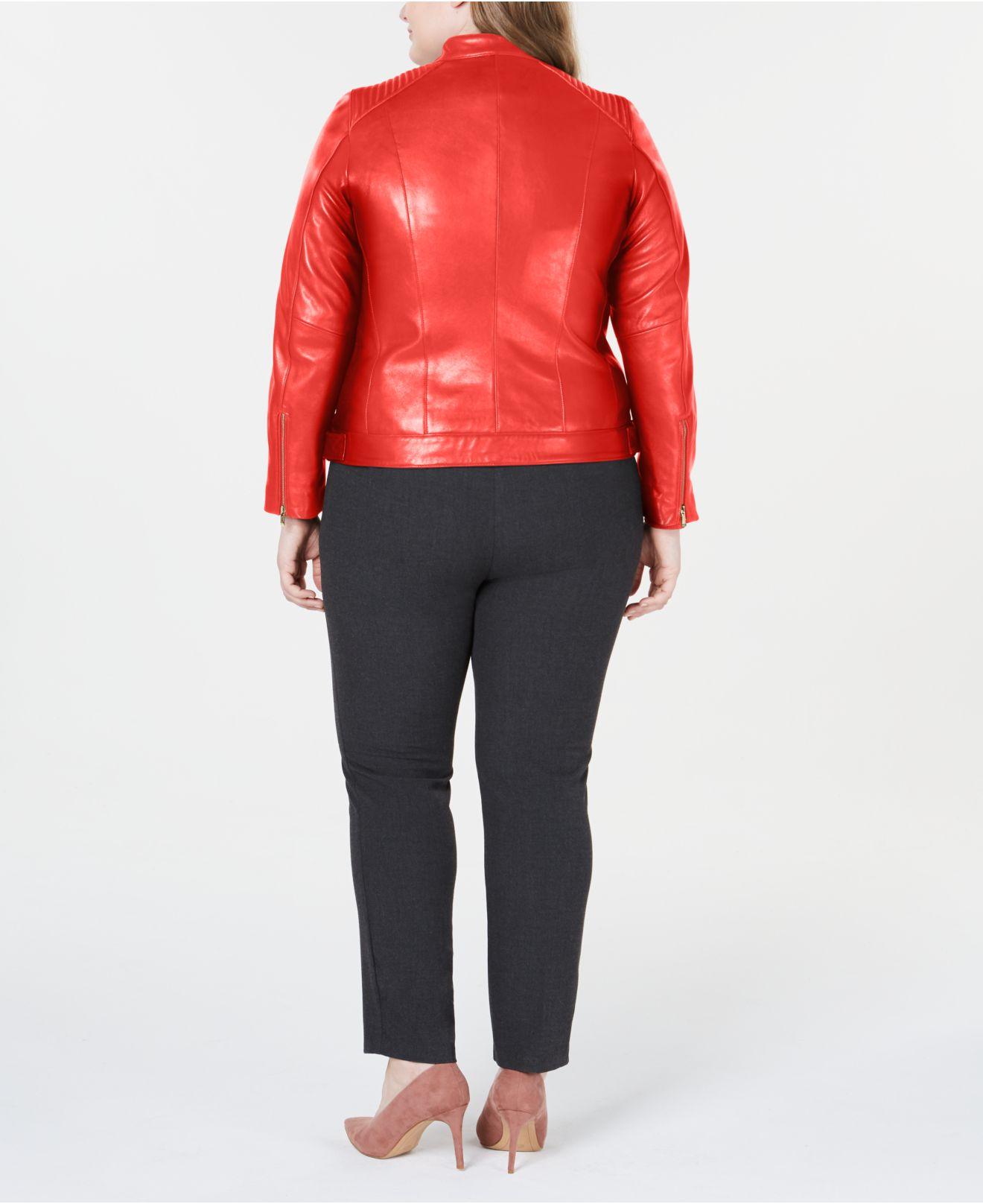 plus red leather jacket