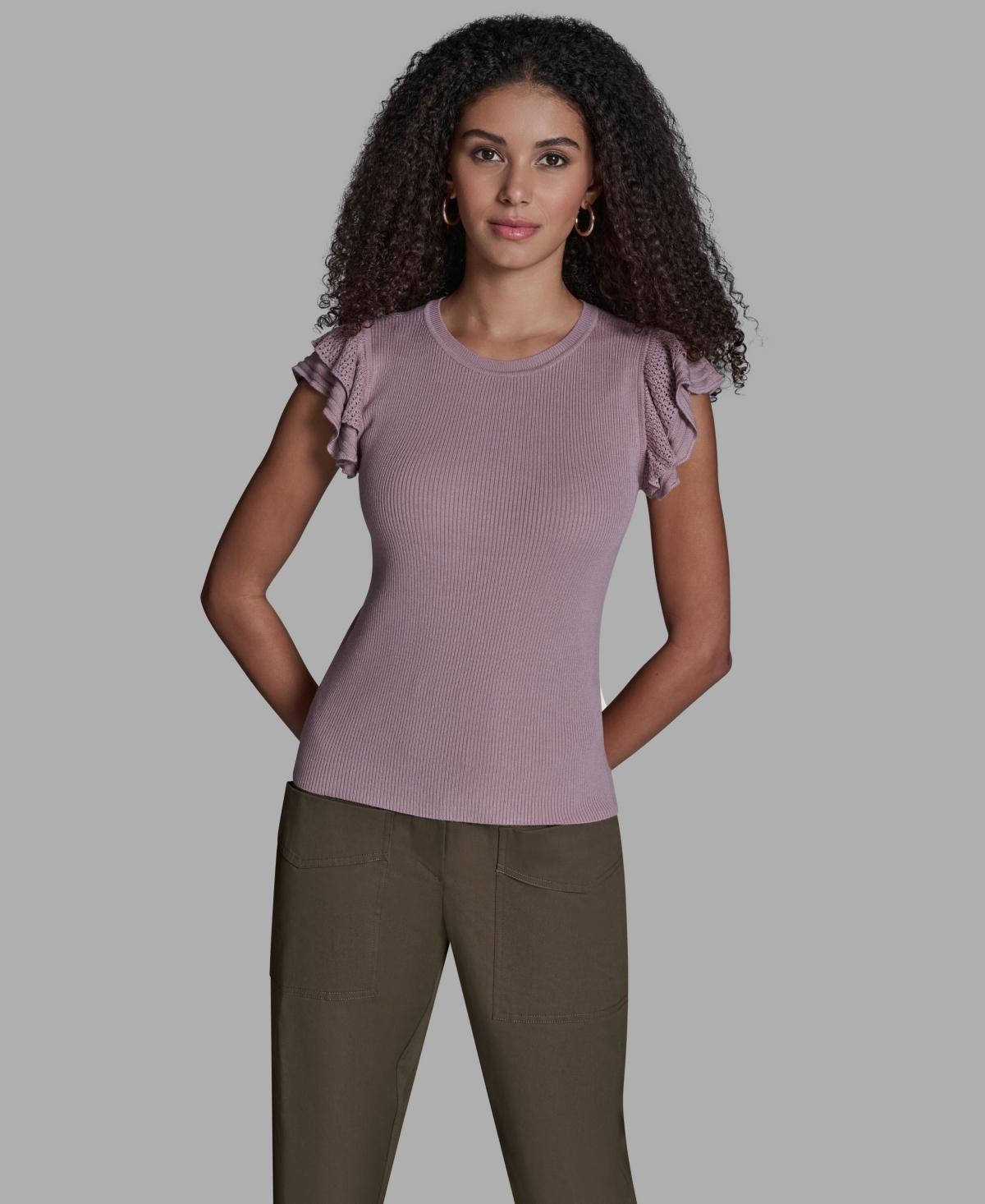 Top BCBGMAXAZRIA En Jersey Rosewood - Col Rond, Manches Courtes, Taille L, Neuf Avec étiquettes