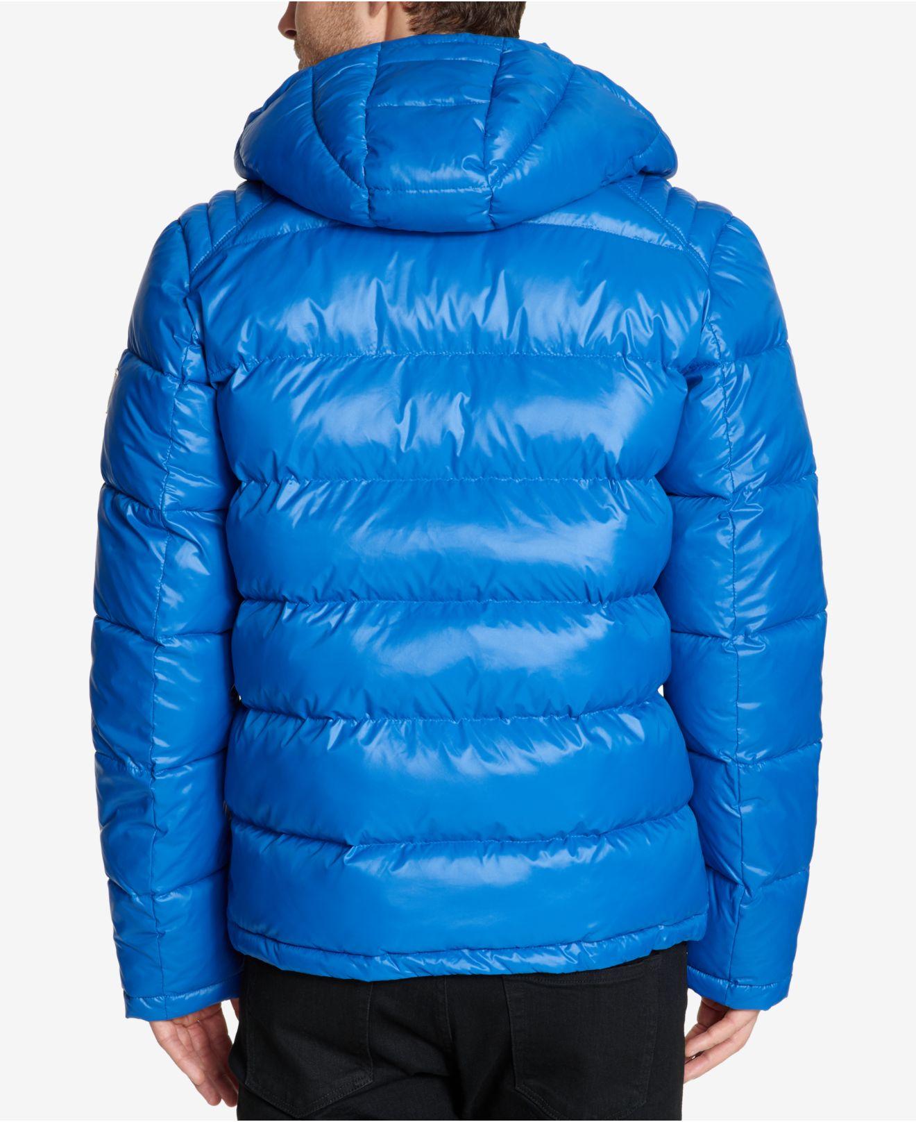 Guess Men's Hooded Puffer Coat in Blue for Men Save 65 Lyst