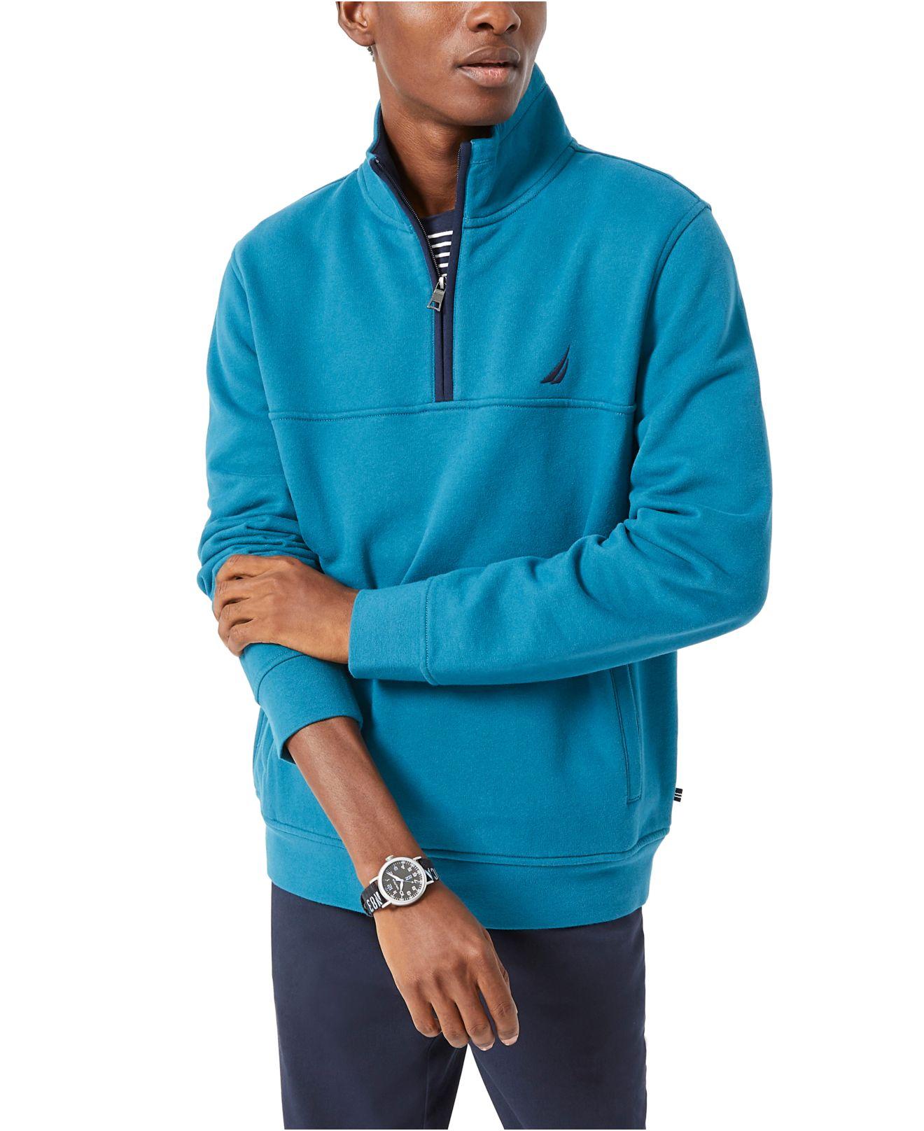 Download Nautica Solid Quarter Zip Fleece Pullover in Blue for Men ...
