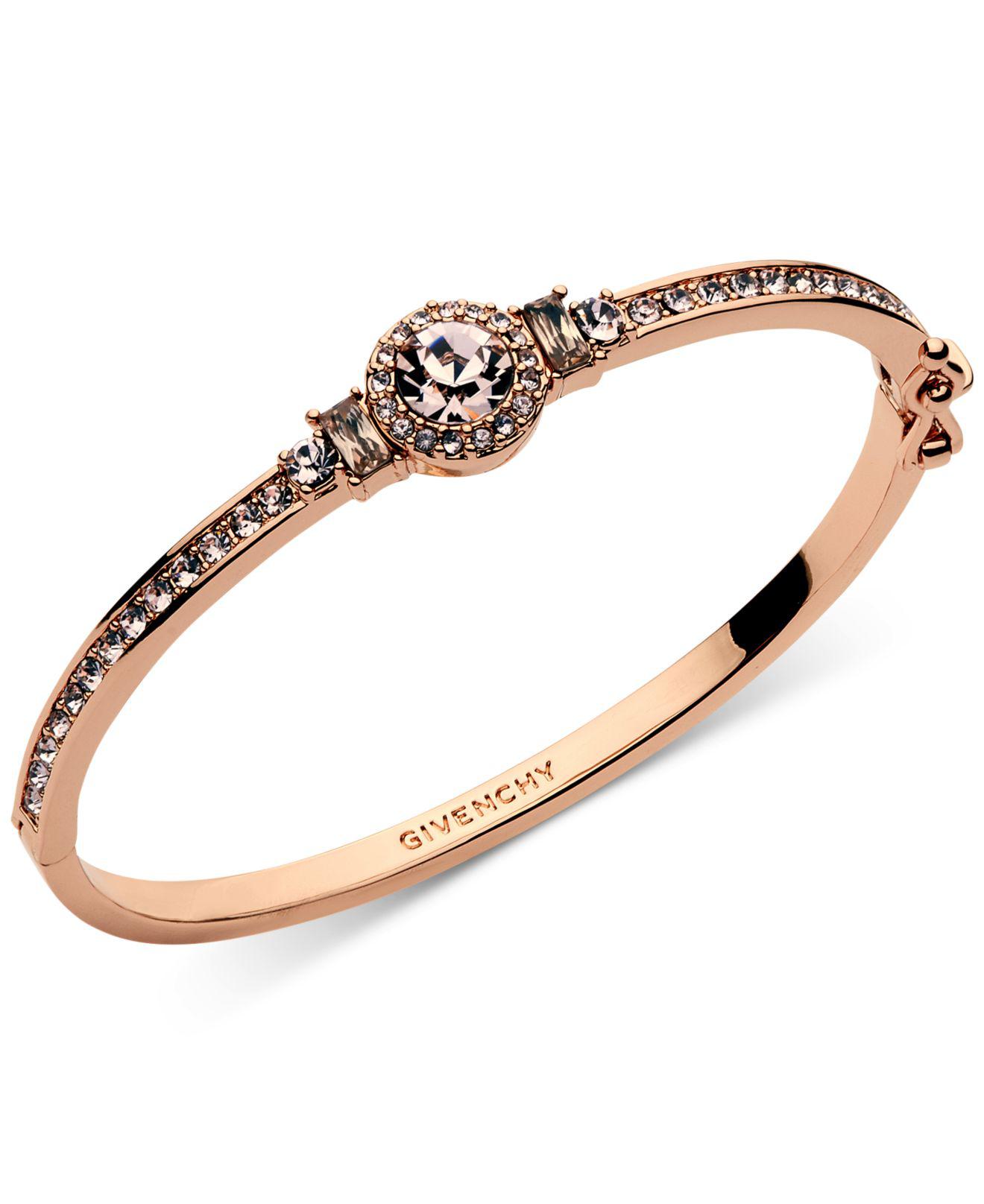 Givenchy Crystal Blue Stone Hinged Bangle Bracelet in Rose Gold