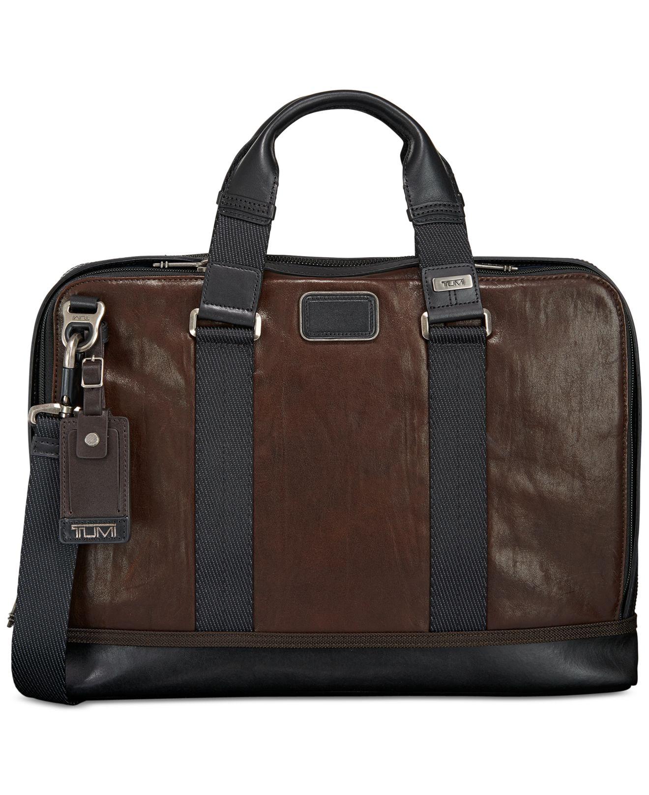 tumi brown leather briefcase