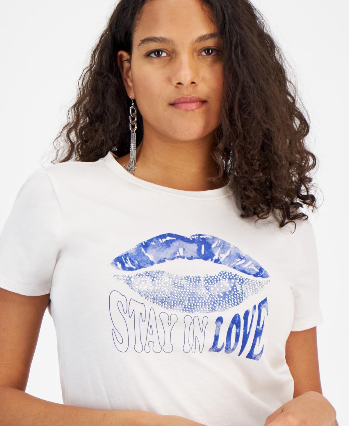 Guess Lips Graphic Embellished T shirt in Blue Lyst
