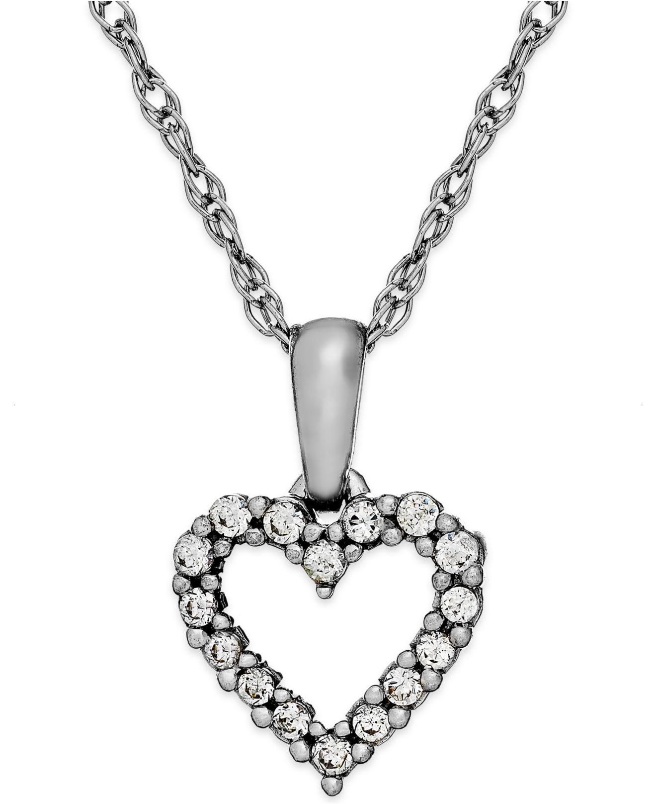 Macy's Diamond Heart Pendant Necklace In 14k White Gold (1/10 Ct. T.w