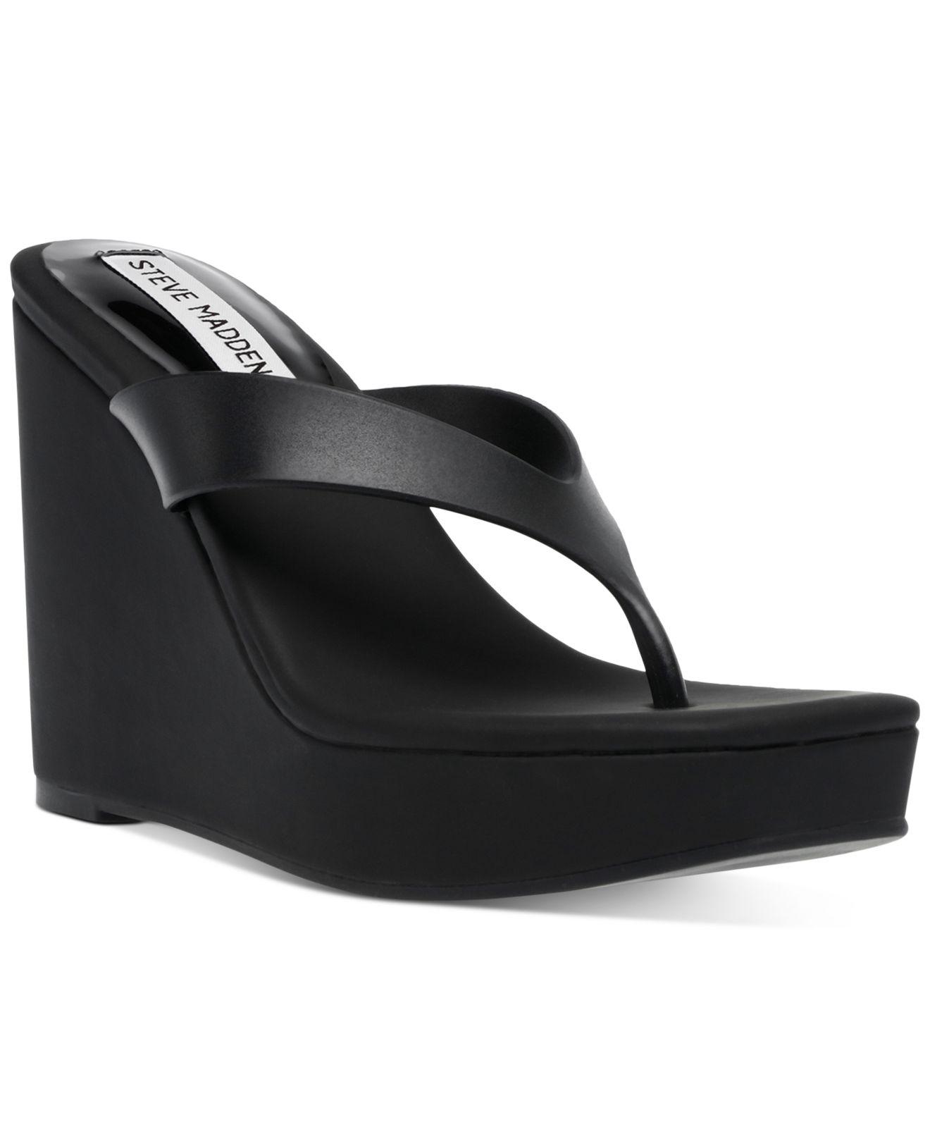 Steve Madden Refined Jelly Thong Wedge Sandals in Black | Lyst