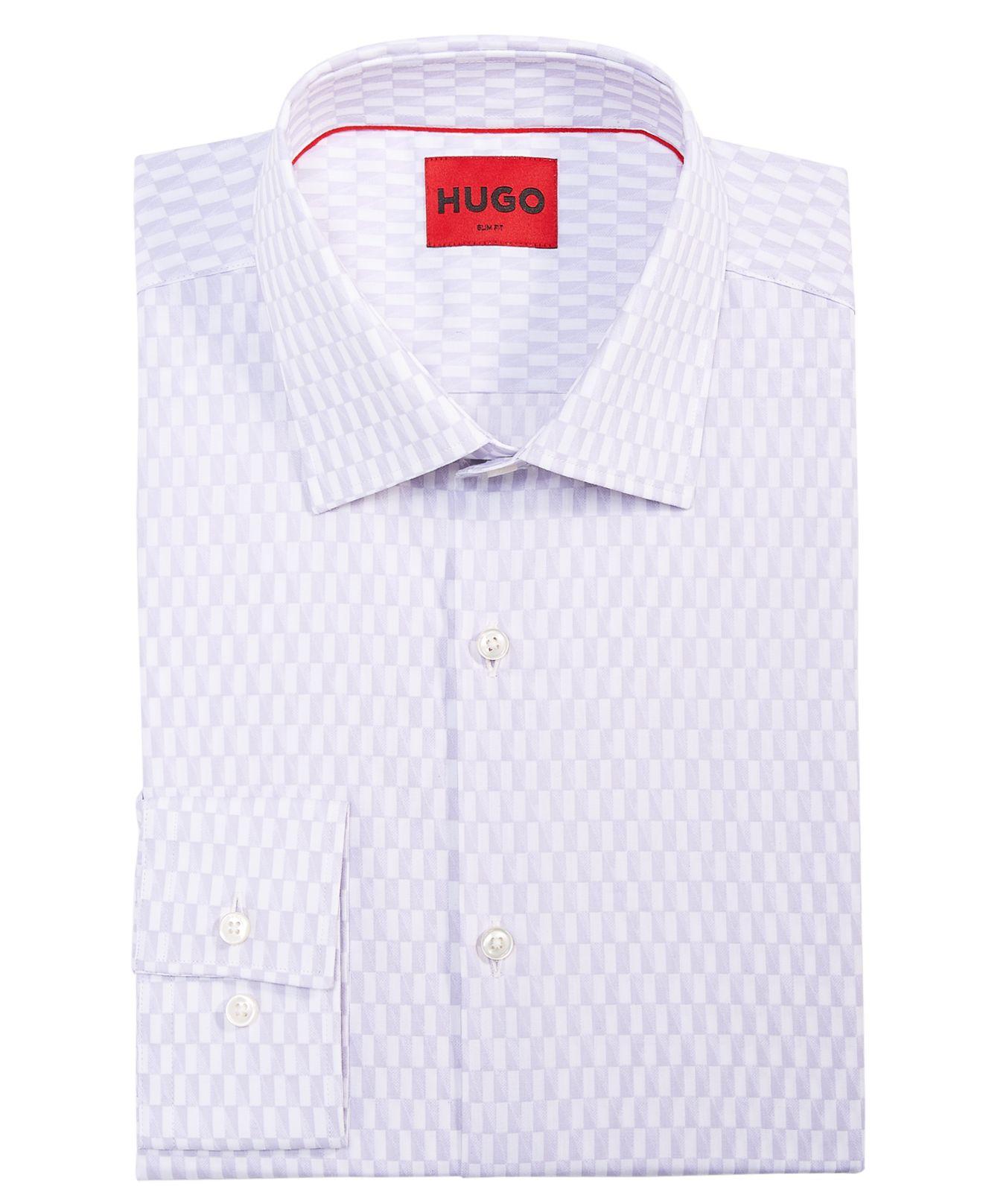 HUGO Kenno Slim-fit Geo-print Dress Shirt in White for Men | Lyst
