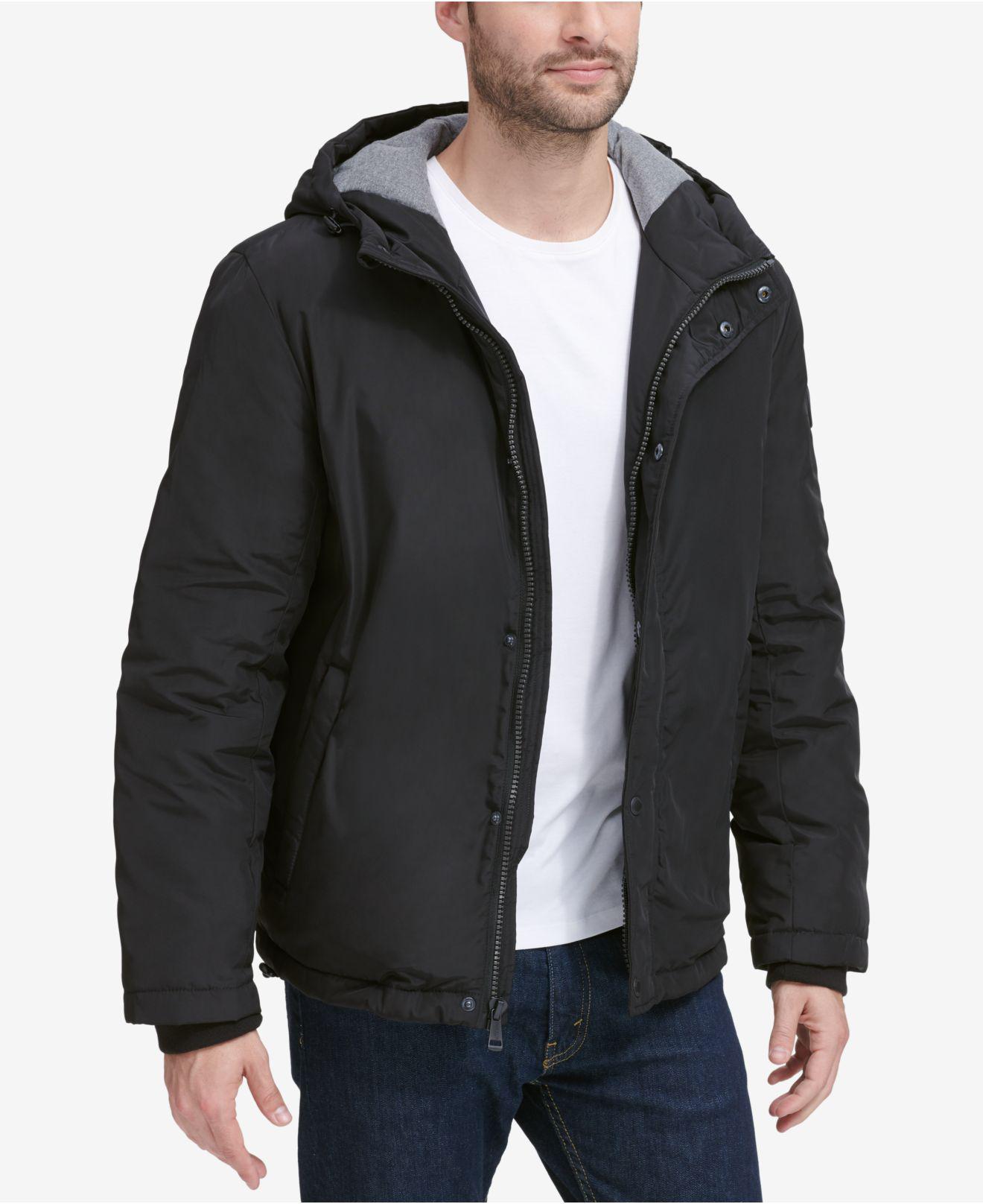 Cole Haan Synthetic Oxford Hooded Jacket in Black for Men - Lyst