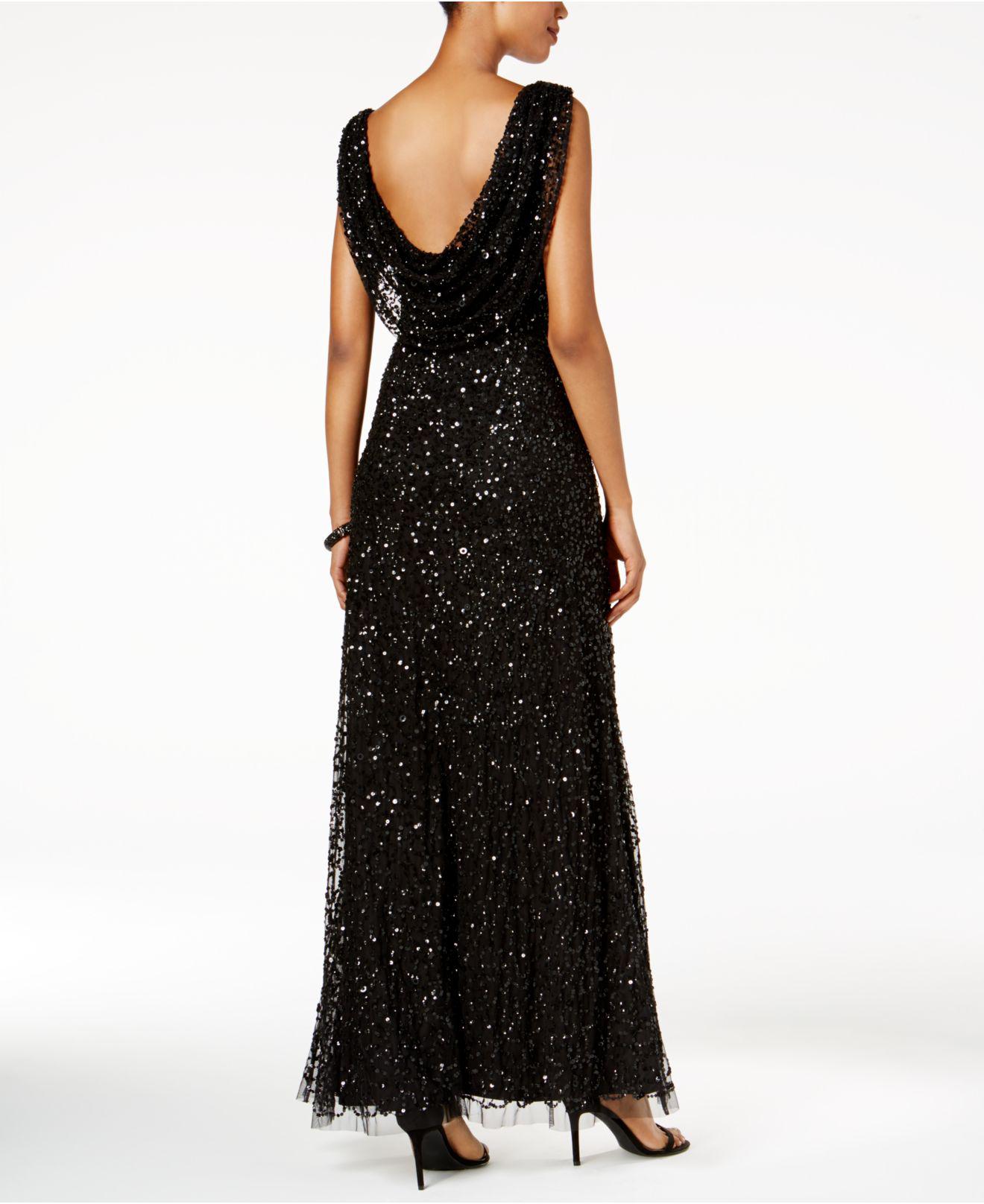 Adrianna Papell Cowl-back Sequined Gown in Black | Lyst