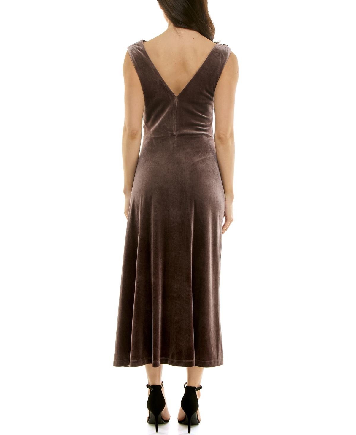 taylor brown velvet dress Draped Gold Accent in Formal dresses