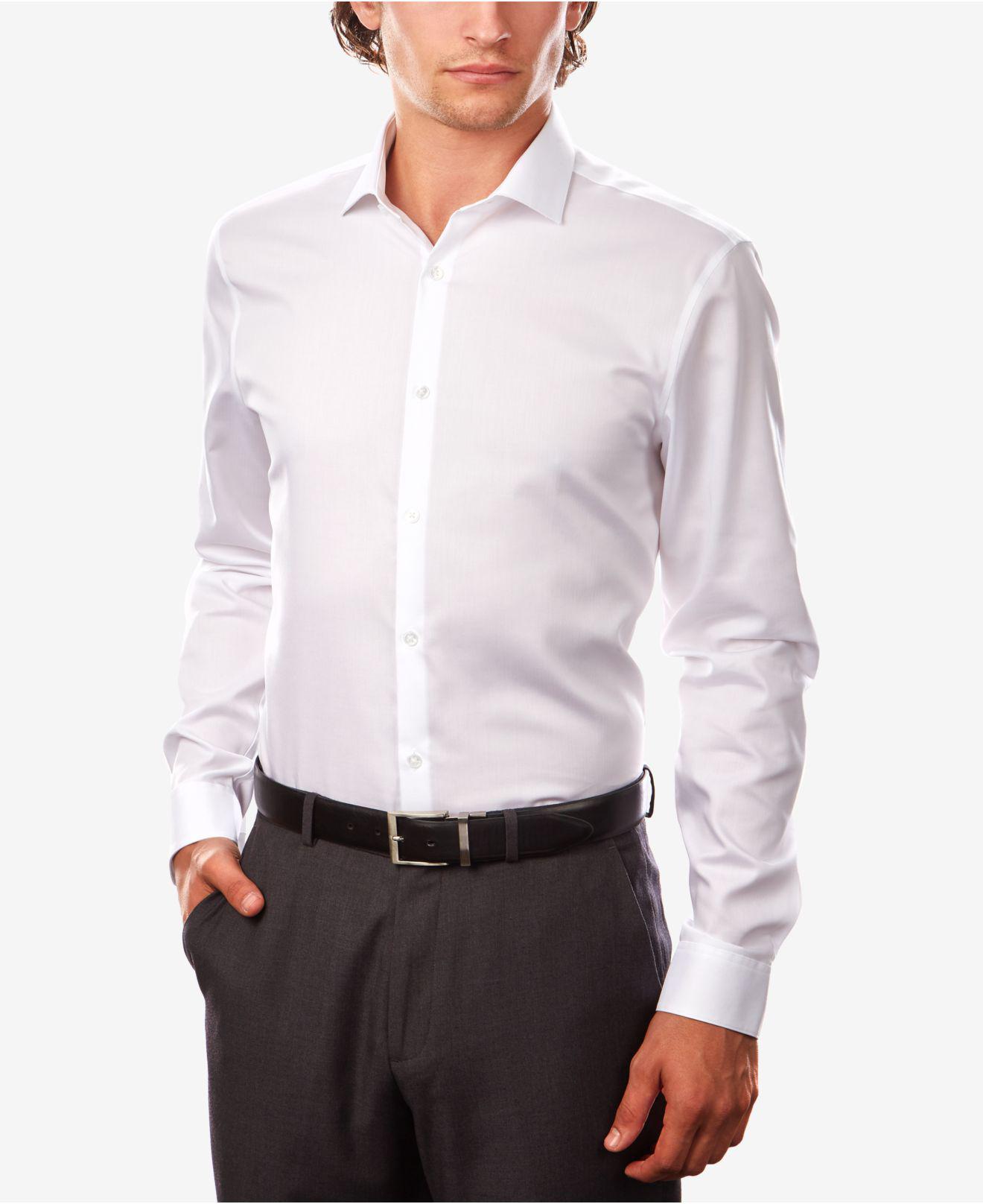 Calvin Klein Cotton Steel Extra-slim Fit Non-iron Performance Herringbone  Dress Shirt in White for Men - Save 59% | Lyst