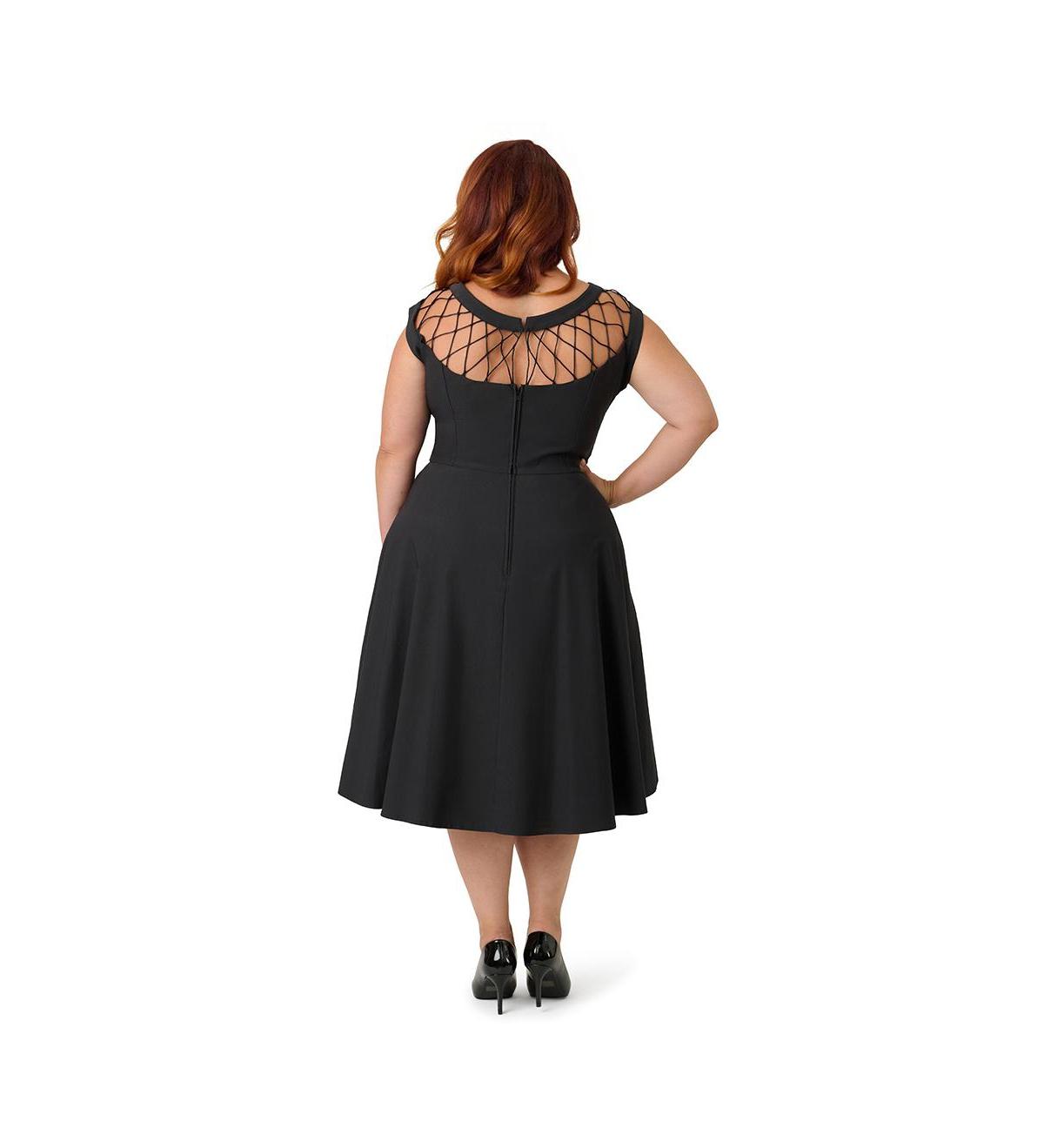 Unique Vintage Plus Size Diamond Cutout Swing Dress in Black