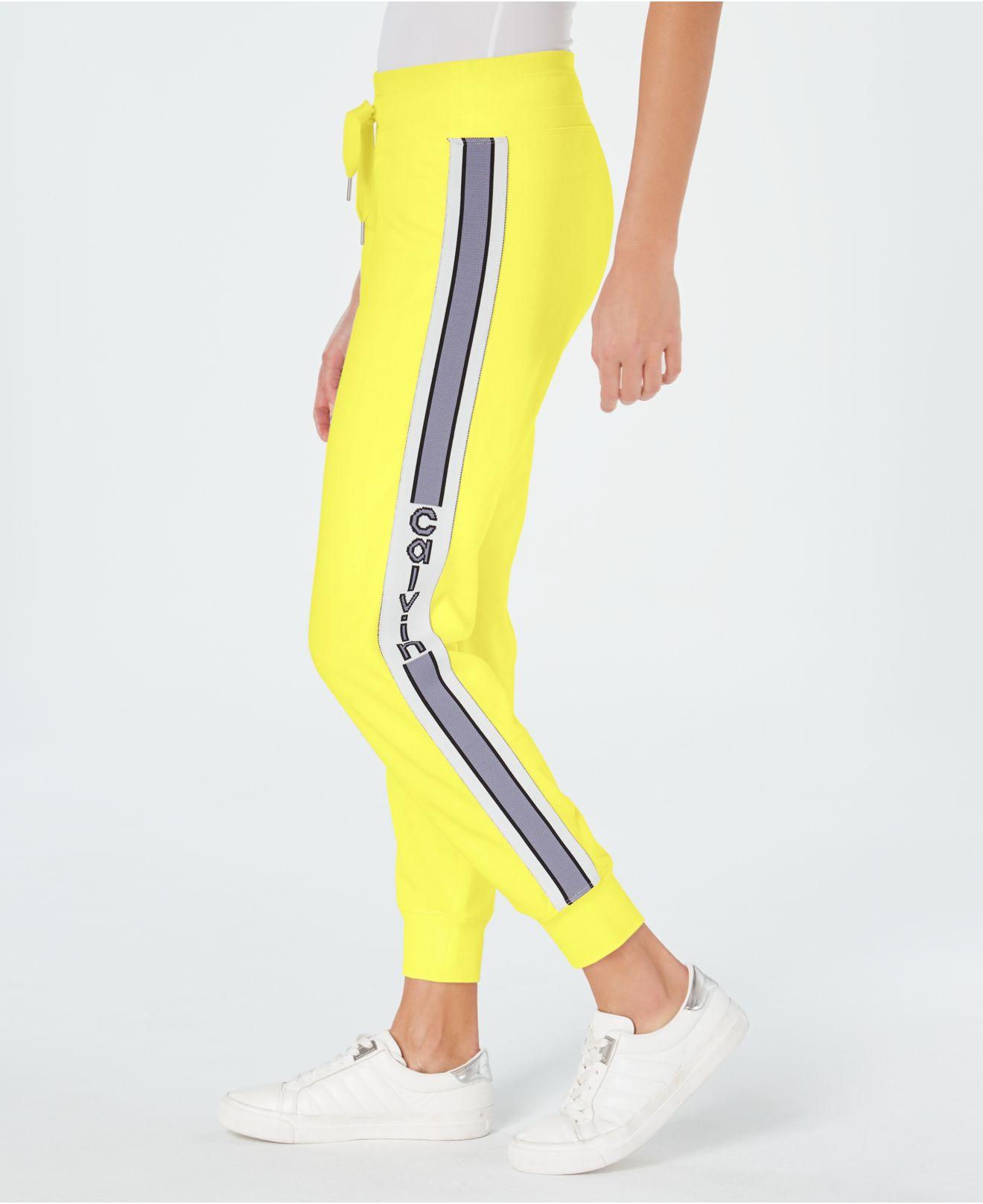 Calvin Klein Cotton Performance Striped Logo Joggers in Yellow - Lyst