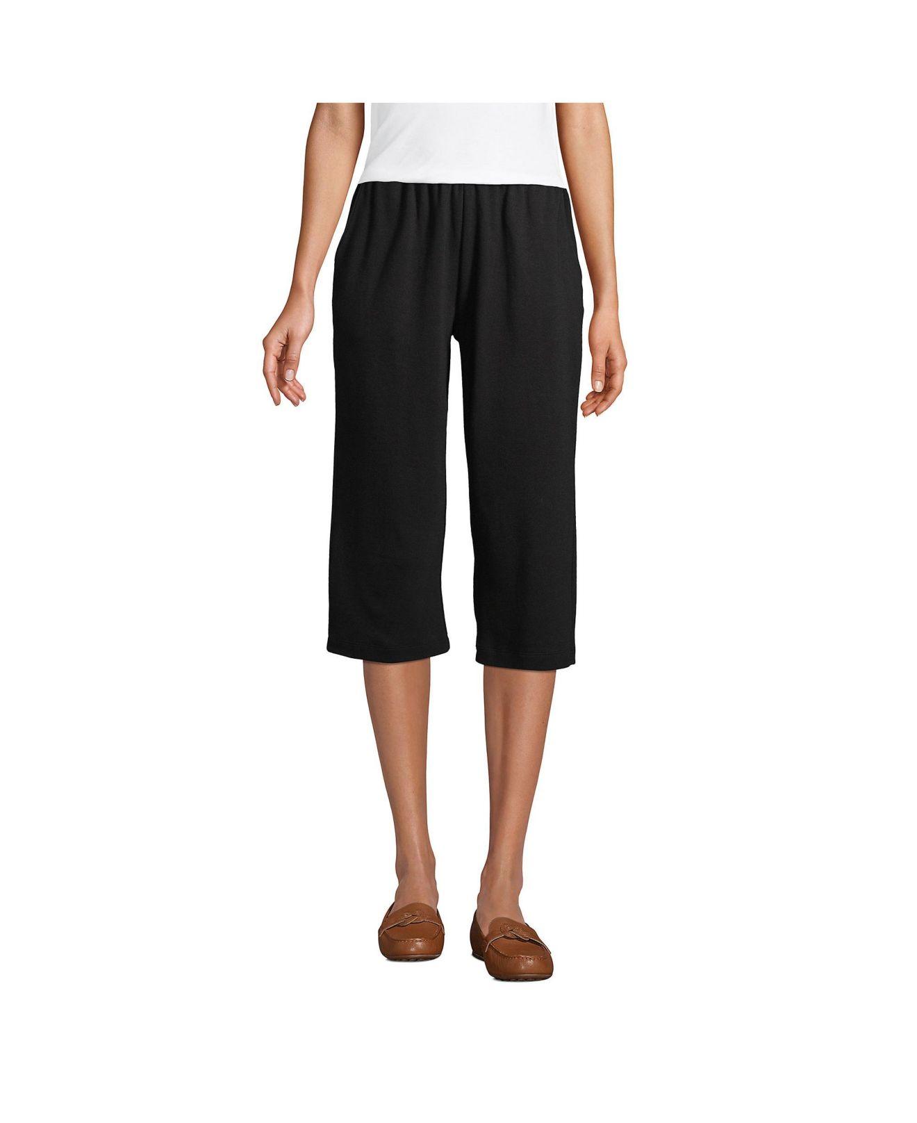 Lands' End Tall Sport Knit Denim High Rise Elastic Waist Pull On Capri