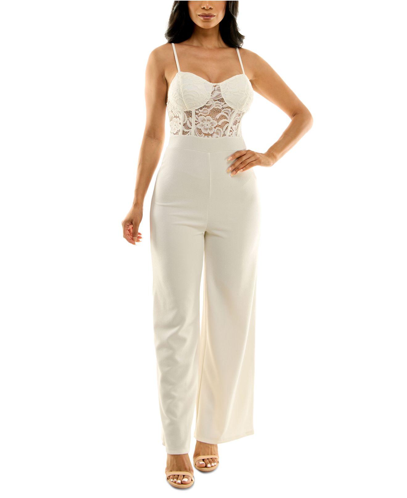 Almost Famous Juniors' Lace Cami Bustier Jumpsuit in White