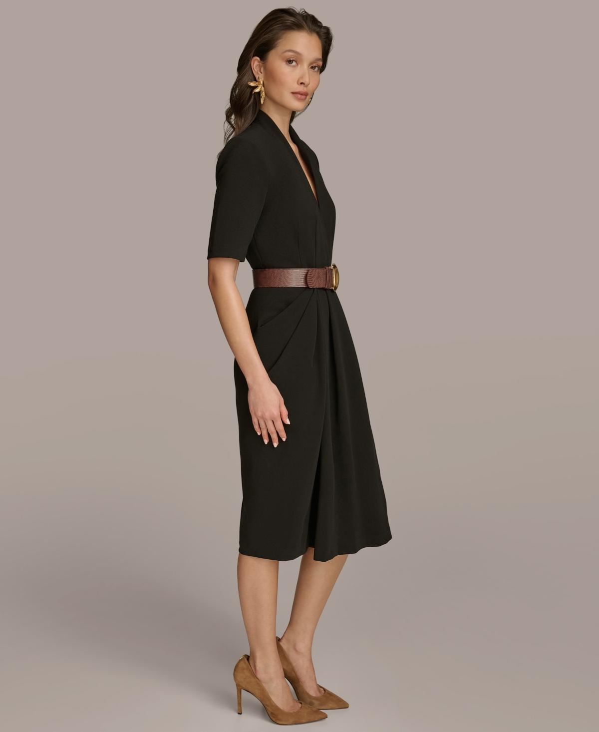 navy blue dress for baby girl Donna Karan New York Crossover Belted Long-Sleeve Midi-Dress main image 0