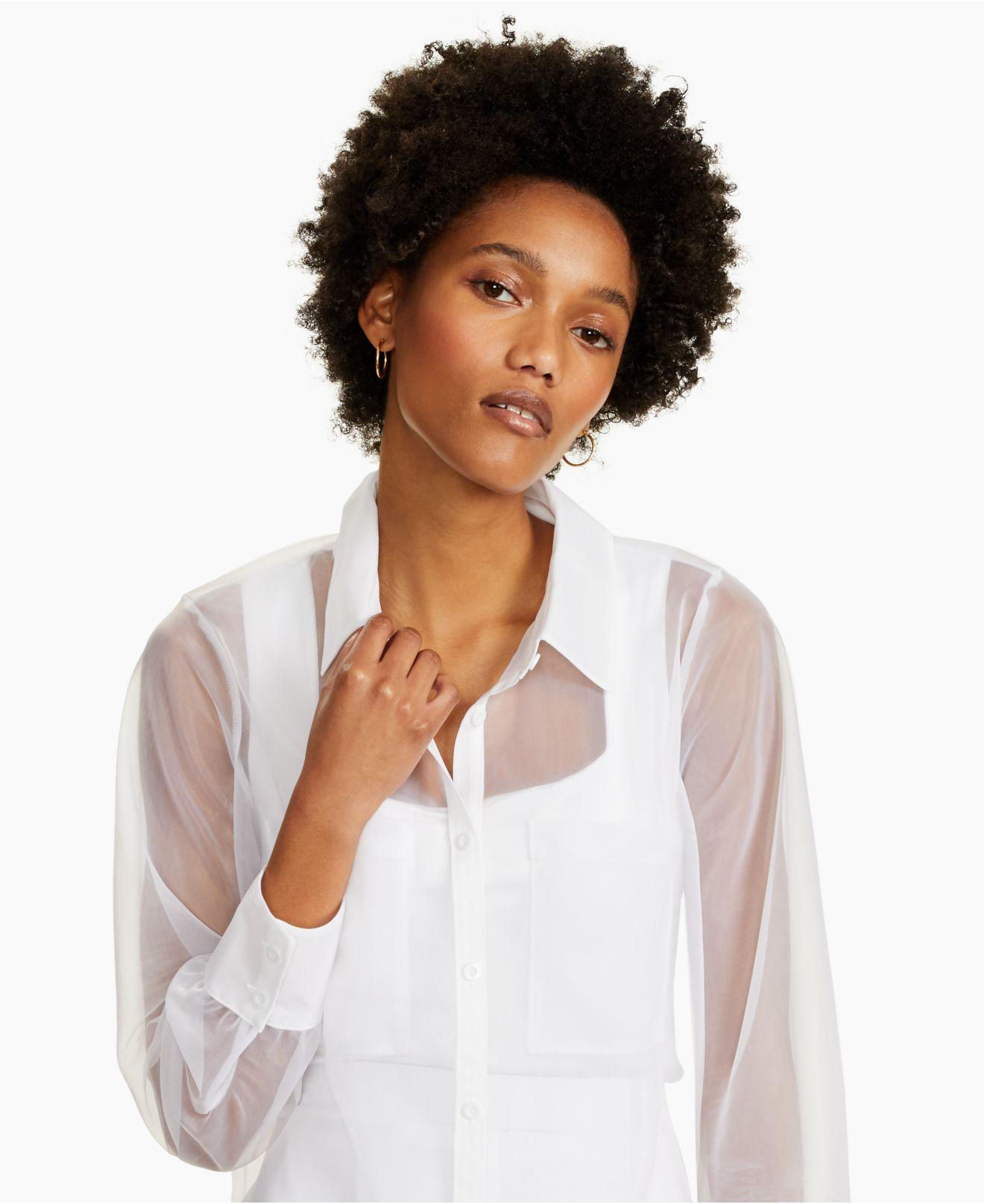 Alfani Sheer Collared Shirt, Created For Macy's in White | Lyst