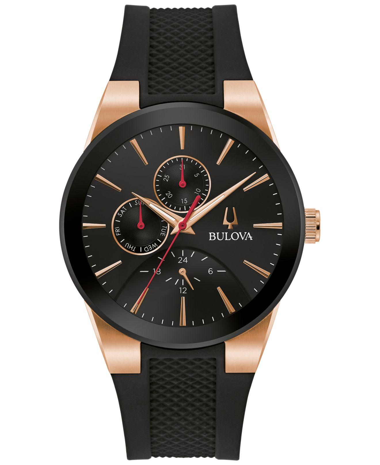 Bulova Chronograph Modern Millennia Black Silicone Strap Watch 41mm for ...