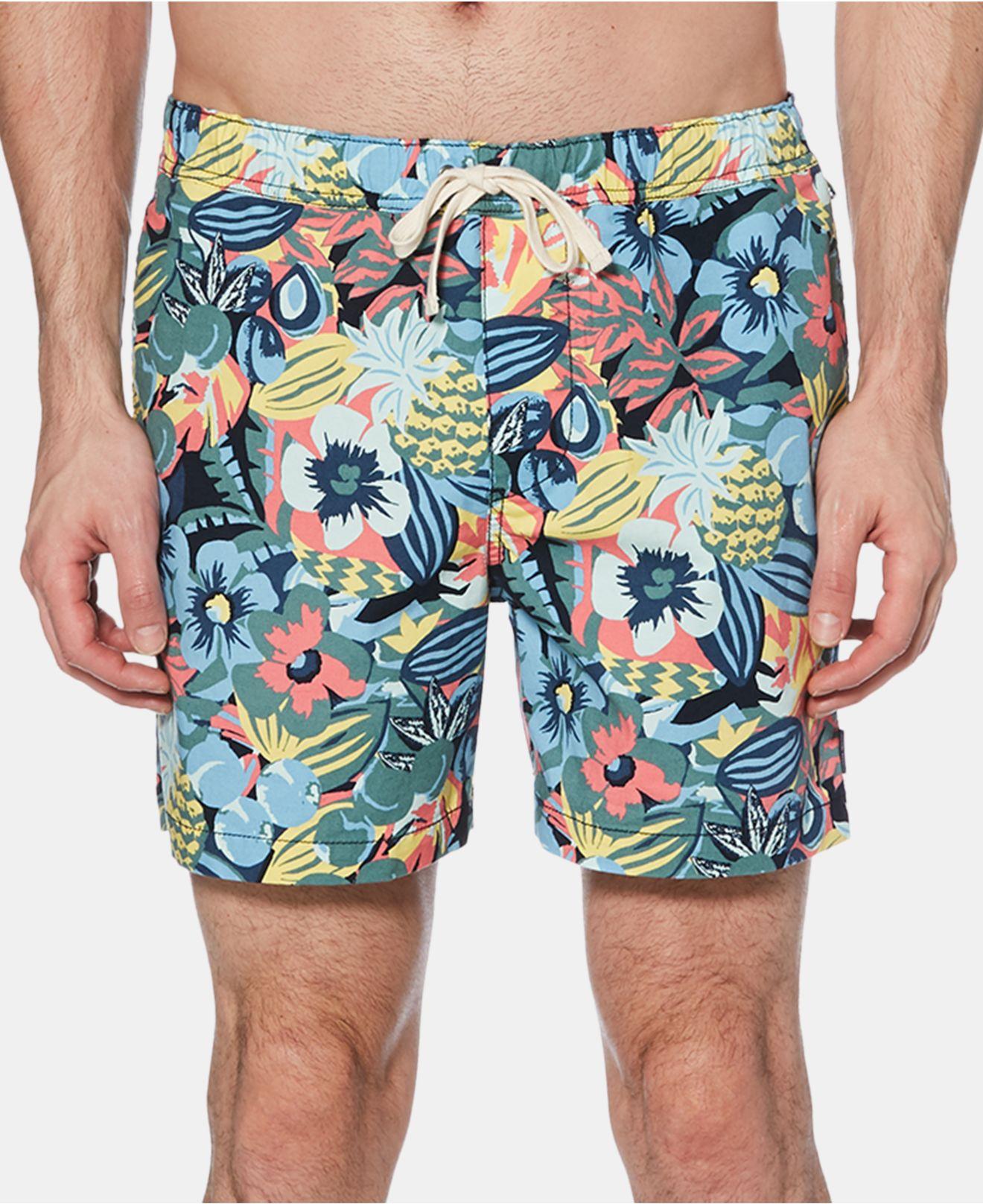 Original Penguin Mens Floral Grid Fixed Waist Swim Trunk
