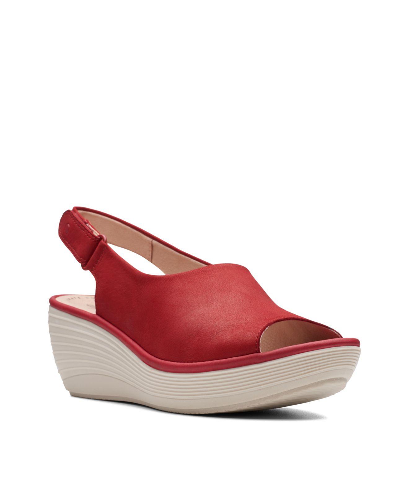 Clarks Reedly Shaina Wedge Sandal in Red Nubuck (Red) | Lyst