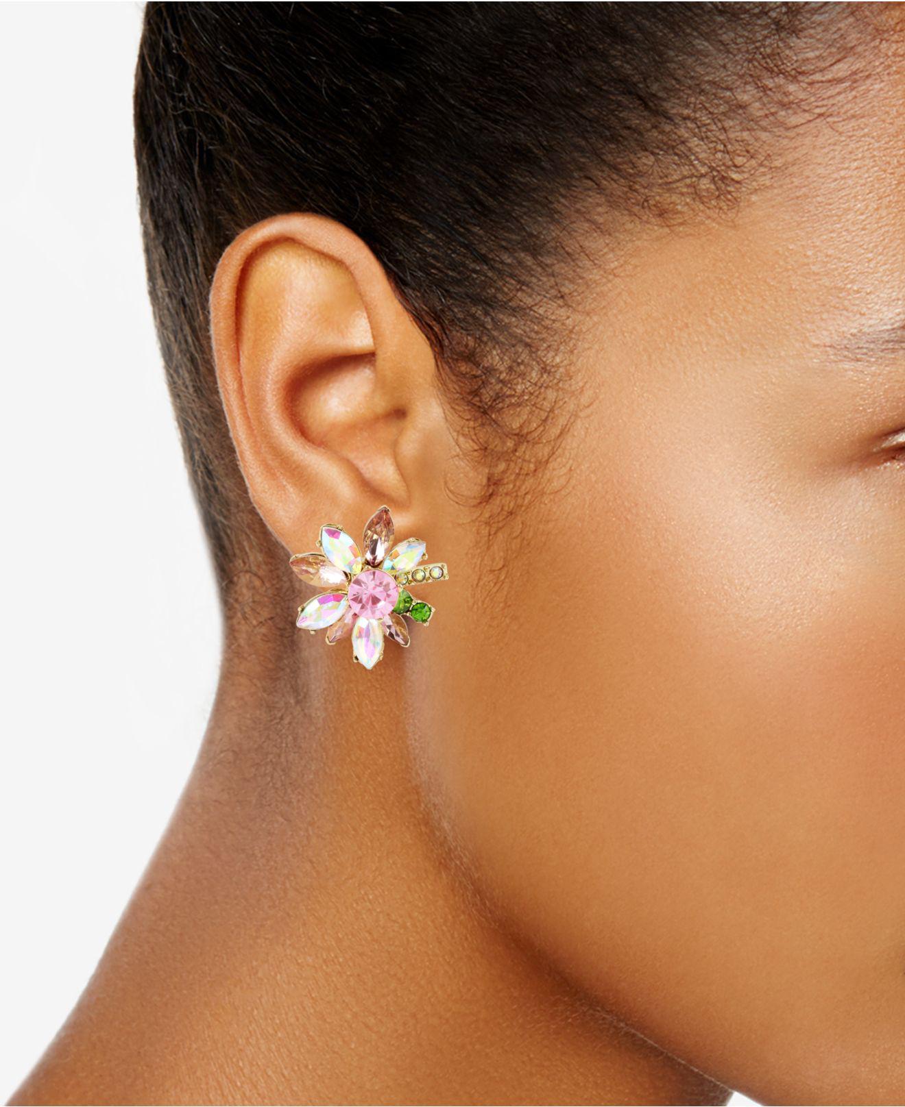Betsey Johnson Gold-tone Multi-crystal Flower Stud Earrings in 