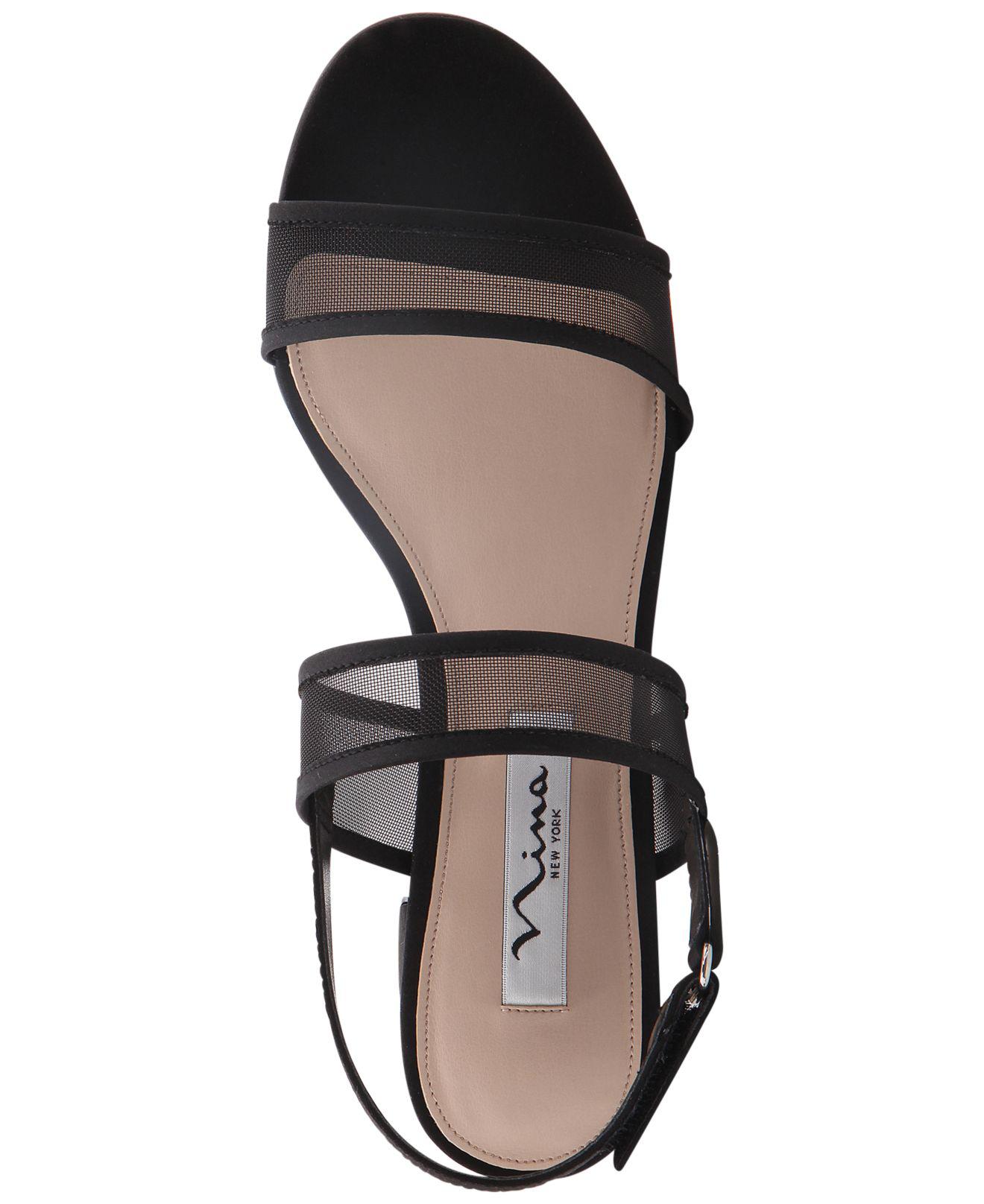 Nina Satin Ganice Block-heel Evening Sandals in Black - Lyst