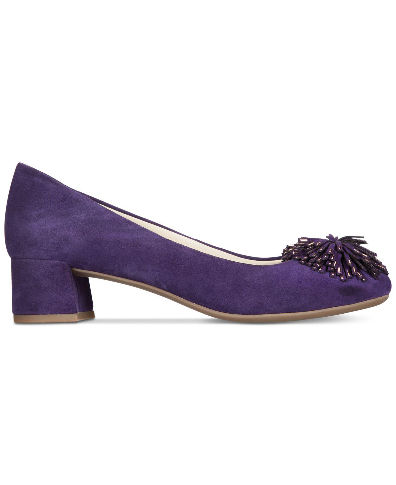 purple block heel pumps