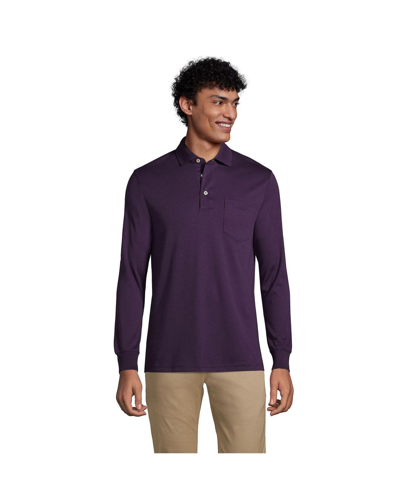 Lands' End Long Sleeve Super Soft Supima Polo Shirt With Pocket in Purple  for Men Lyst