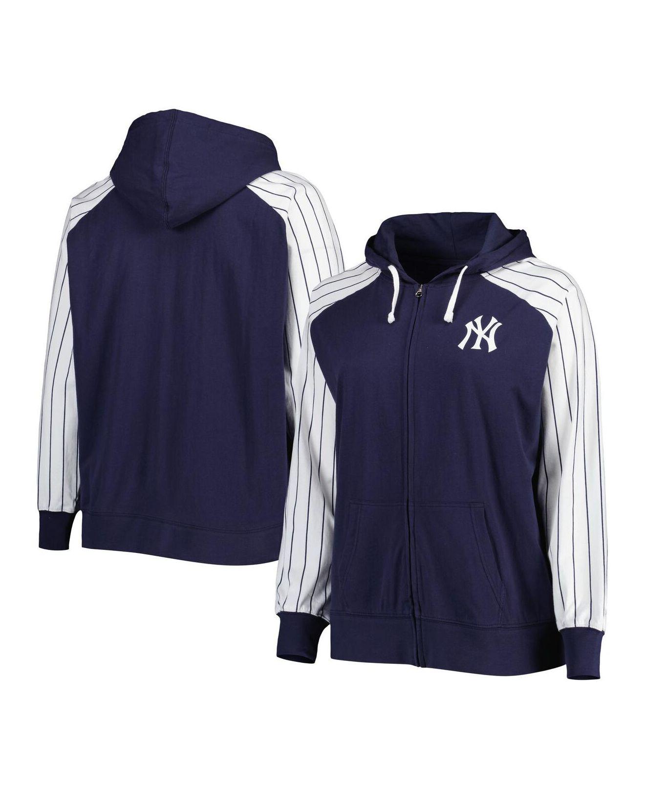 Profile Navy New York Yankees Plus Size Pinstripe Raglan Fullzip