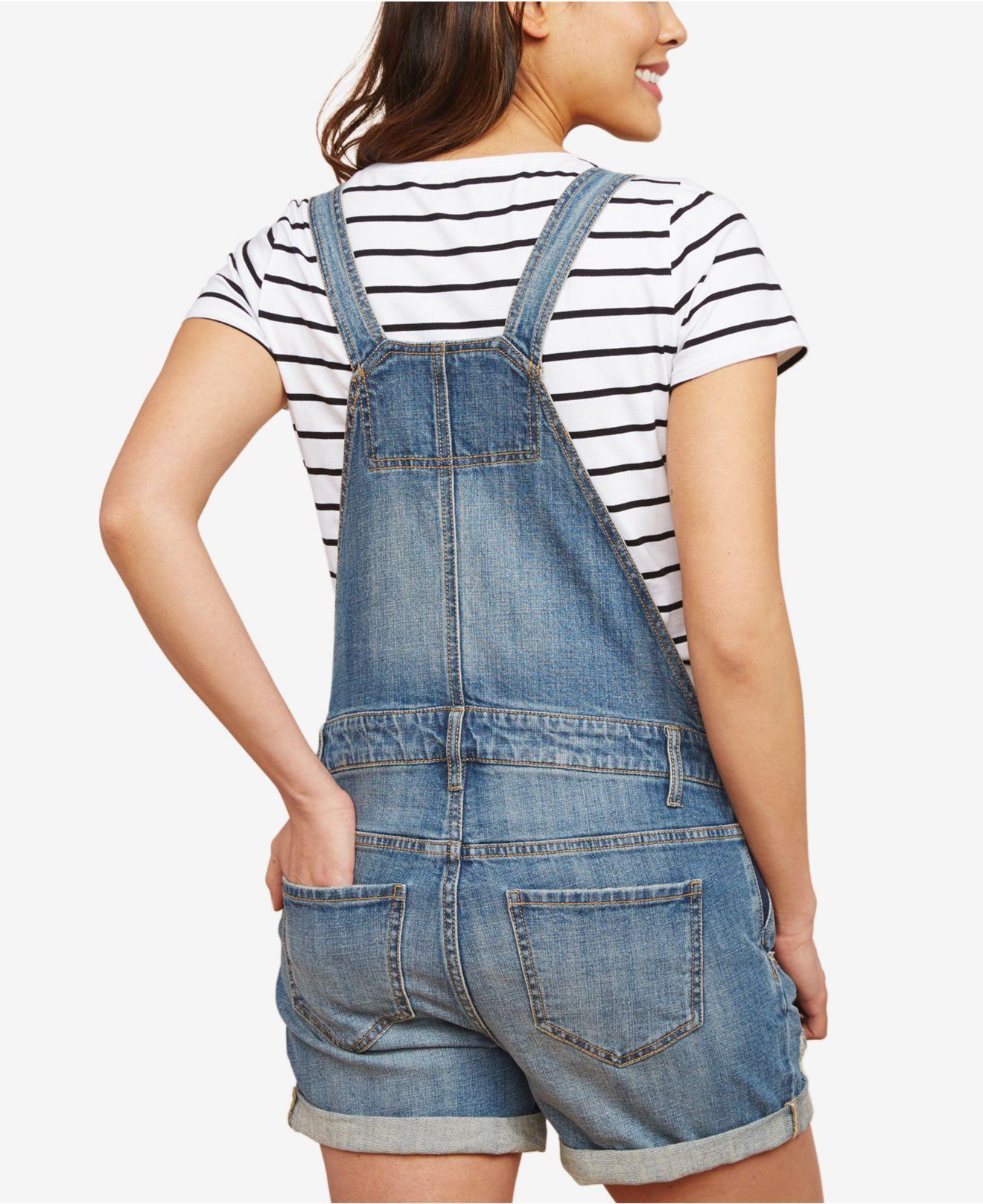 maternity denim overall shorts