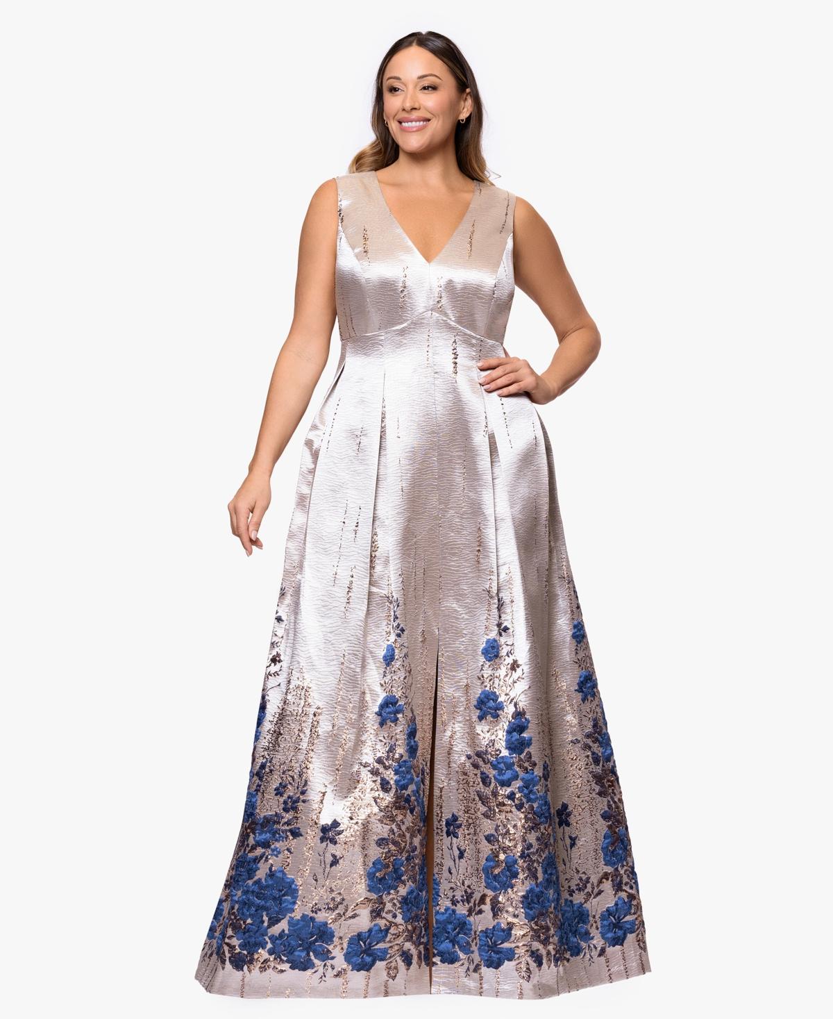 chinese dress ladies Betsy and Adam Marla Deep V-Neckline Long Billowy Cutout Sleeves Back  Zipper Wrap-Style Bodice Dress| Available at Curated Brands in Los Angeles main image 0