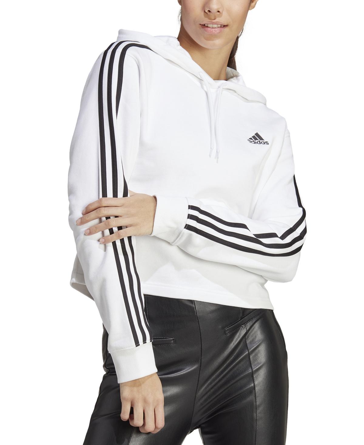 adidas Active Essentials 3 stripe Cropped Hoodie in White Lyst